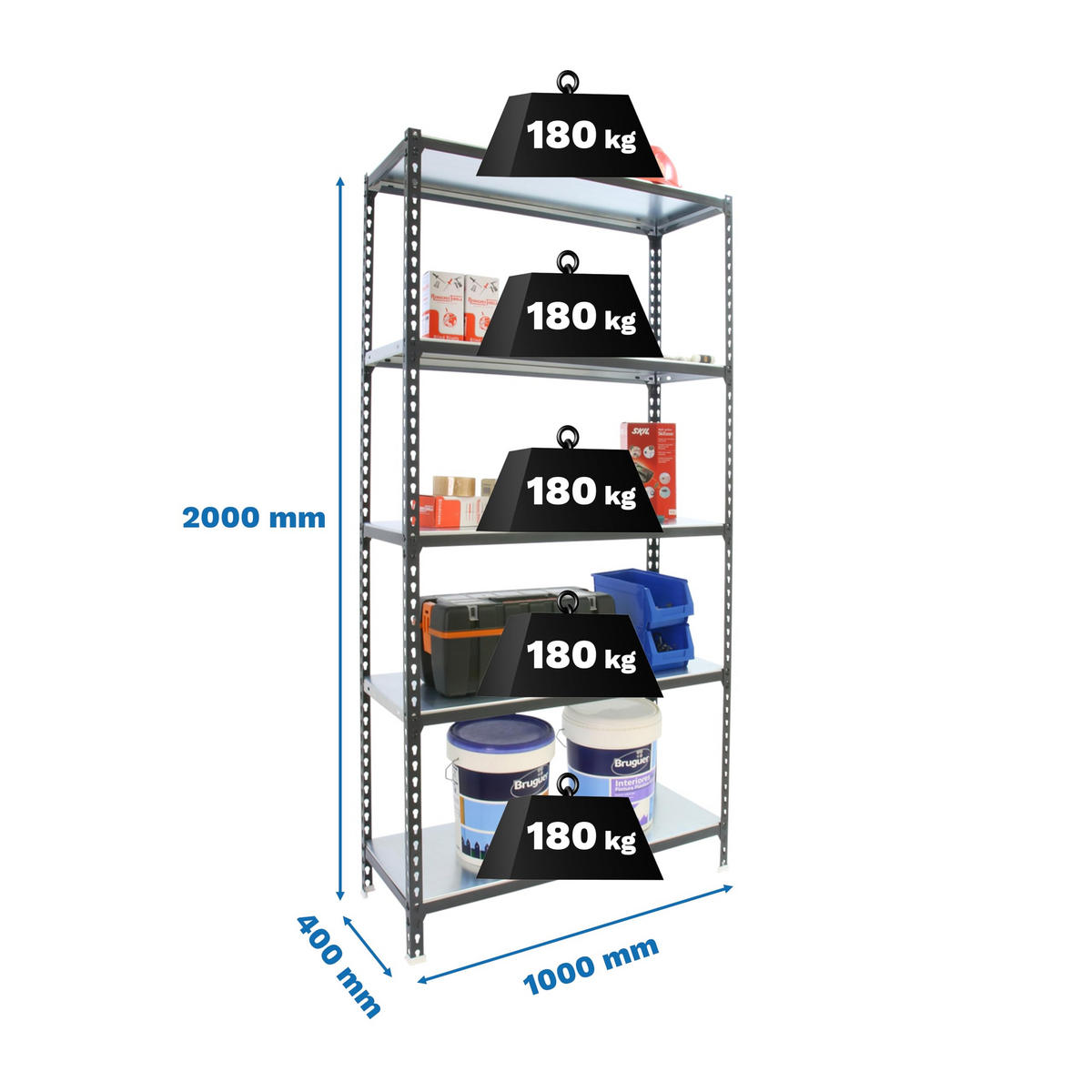 SCHWERLASTREGAL Big Metal Shark HxBxT 200 x 100 x 40 cm Fachlast 180 kg Anthrazit-Weiß - Anthrazit, Metall (100/200/40cm) - PROREGAL