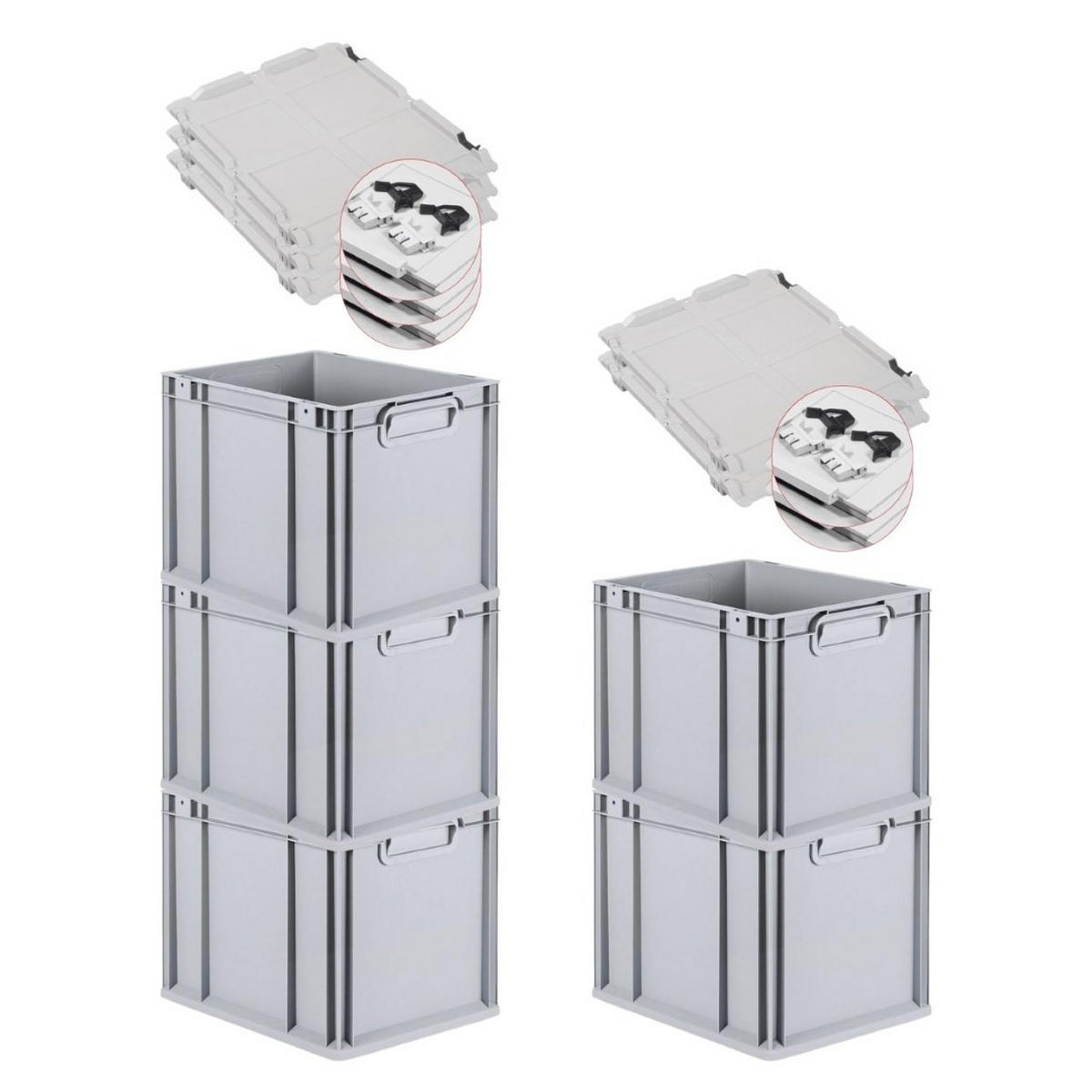 EUROBOX 5x Nextgen Economy Mit Scharnierdeckel Grau/Schwarz Griffe Geschlossen - Schwarz, Kunststoff (30/32/40cm) - PROREGAL