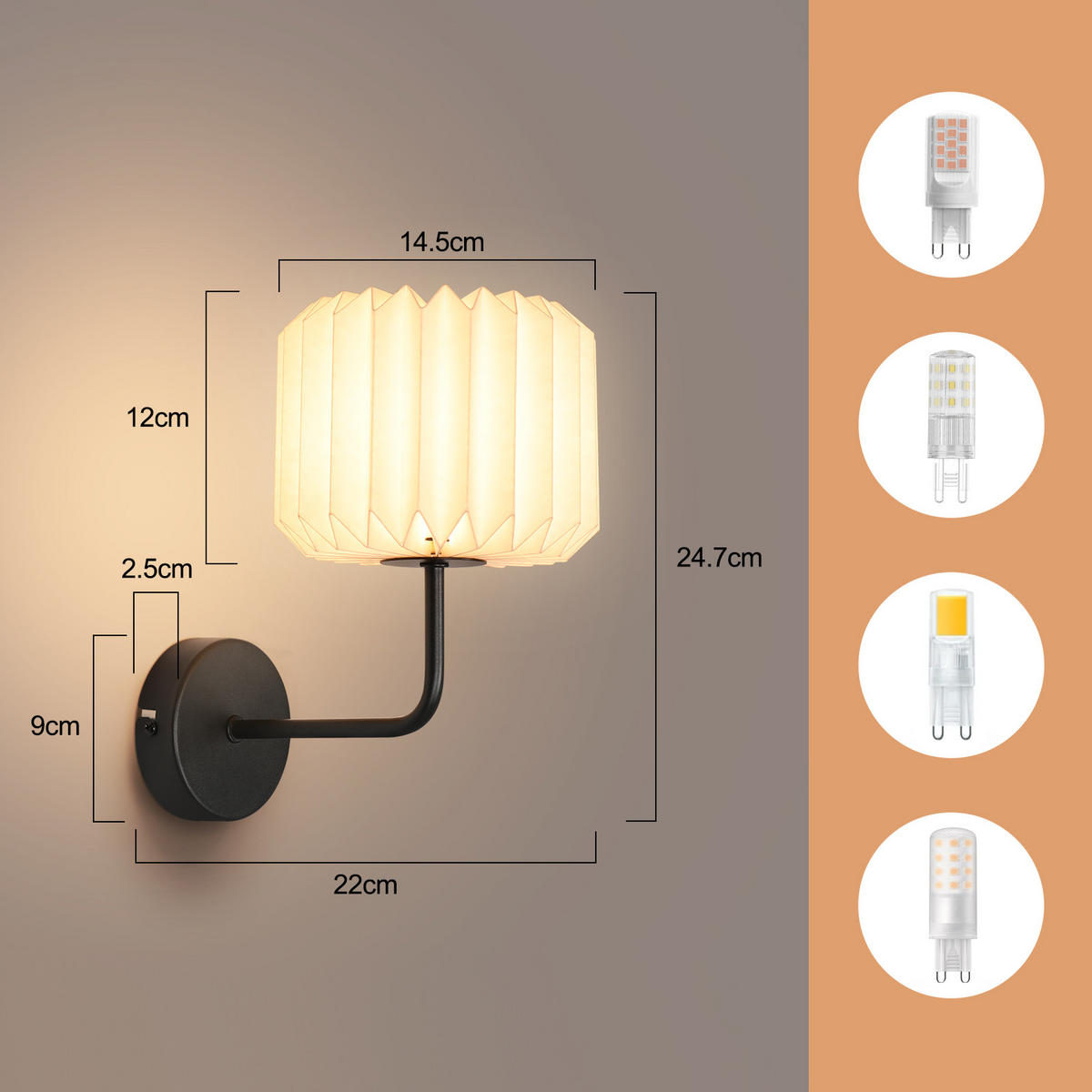 WANDLEUCHTE Leuchth 14.5/24.7/22 cm - Weiß, Papier (22/24.7/22cm) - ZMH