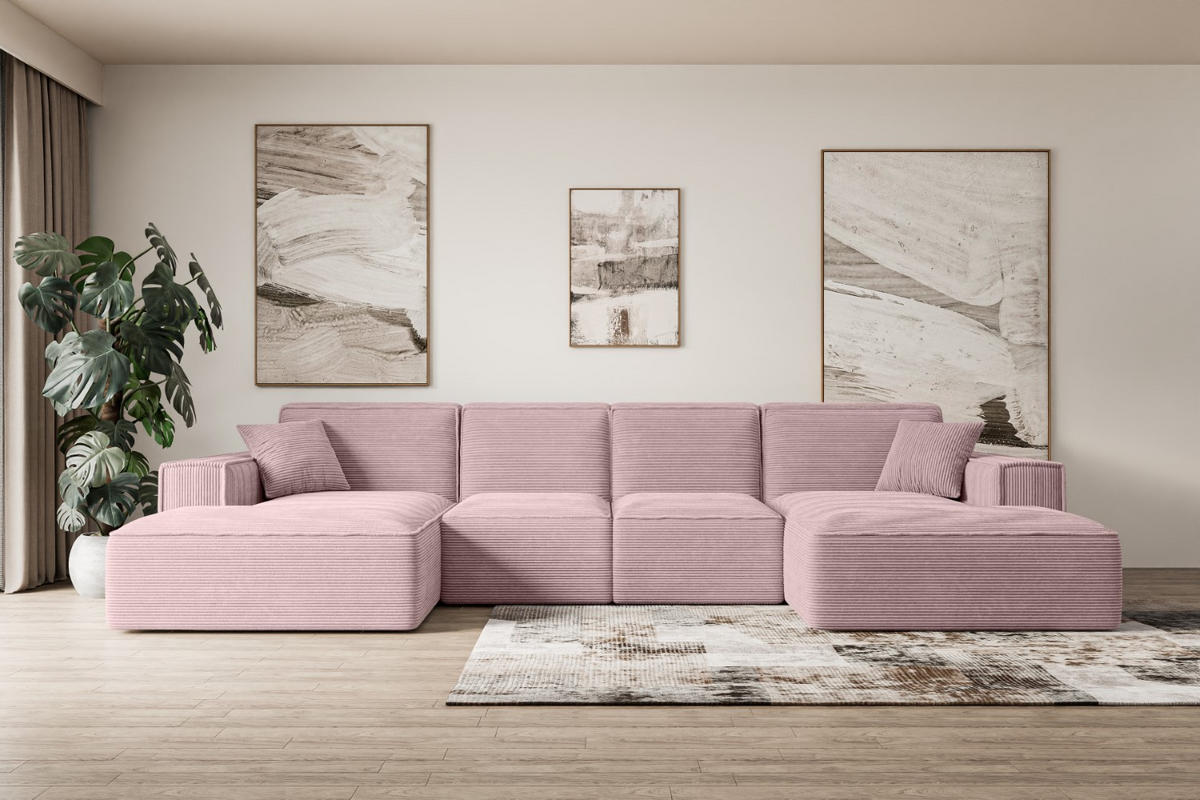 WOHNLANDSCHAFT SIERRA-U - 344x165x73 cm Rosa Cord - Schwarz/Rosa, Holzwerkstoff/Kunststoff (344/73/165cm) - ALTDECOR