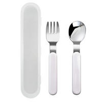 KINDERBESTECK 2-teiliges Set Gabel Löffel mit Koffer 18/10 Edelstahl Silber Weiß - Silberfarben, Metall