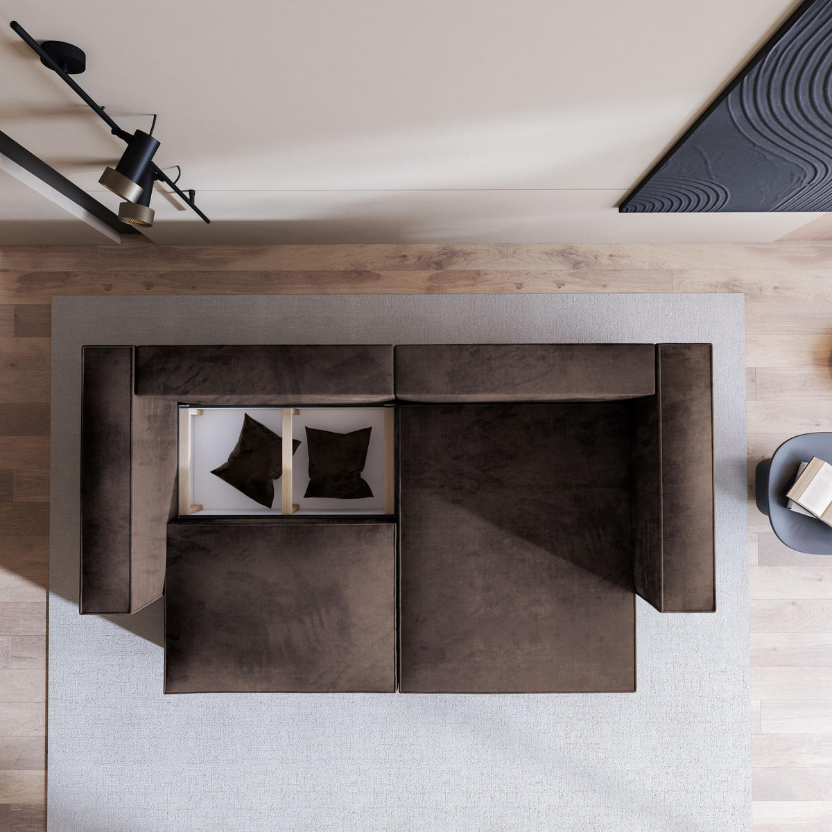 ECKSOFA NERIO M Braun Velours-Stoff mit Schlaffunktion - Braun, Holz (245/148cm) - MASSENO