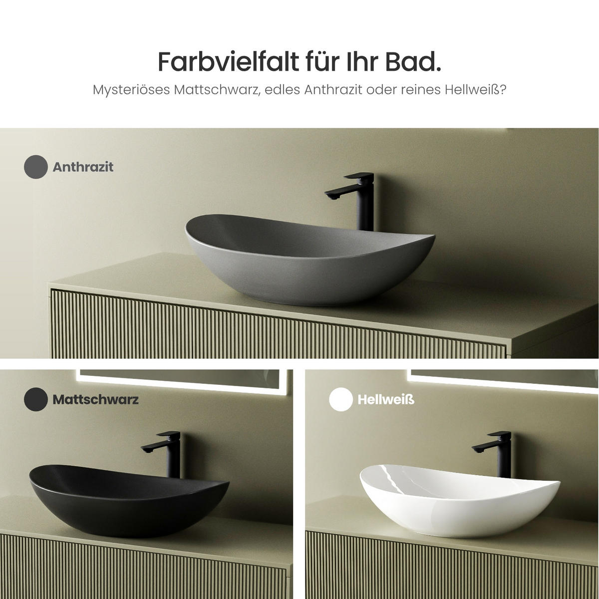 WASCHBECKEN Oval Keramik Mattgrau 61.5 /36/15.5 cm - Grau, Keramik (36/15.5/61.5cm) - EMKE