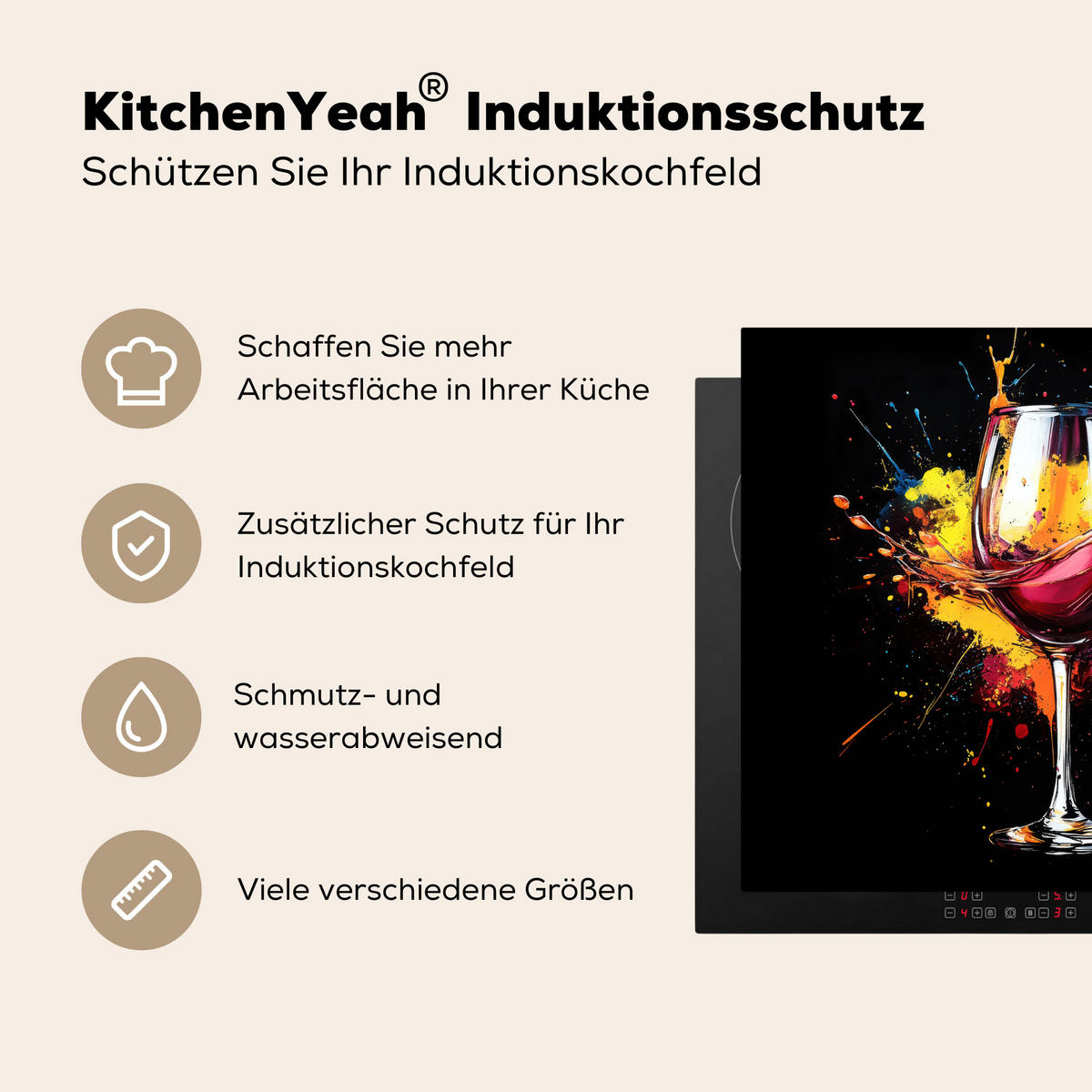HERDABDECKPLATTE Wein - Glas - Graffiti - Getränk - Rot - Farbe 59x52 cm - Weinrot, Kunststoff (59/0.2/52cm) - MuchoWow