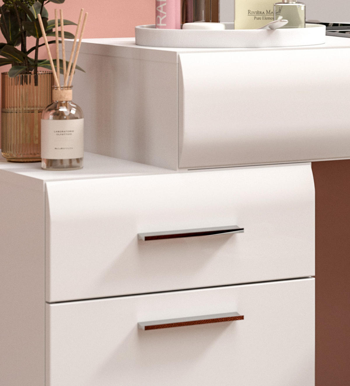 SCHMINKTISCH weiß Hochglanz 120 cm, Kosmetiktisch mit Spiegel - Weiß Hochglanz/Silberfarben, Glas/Holzwerkstoff (120/138/47cm) - Inn.Furn