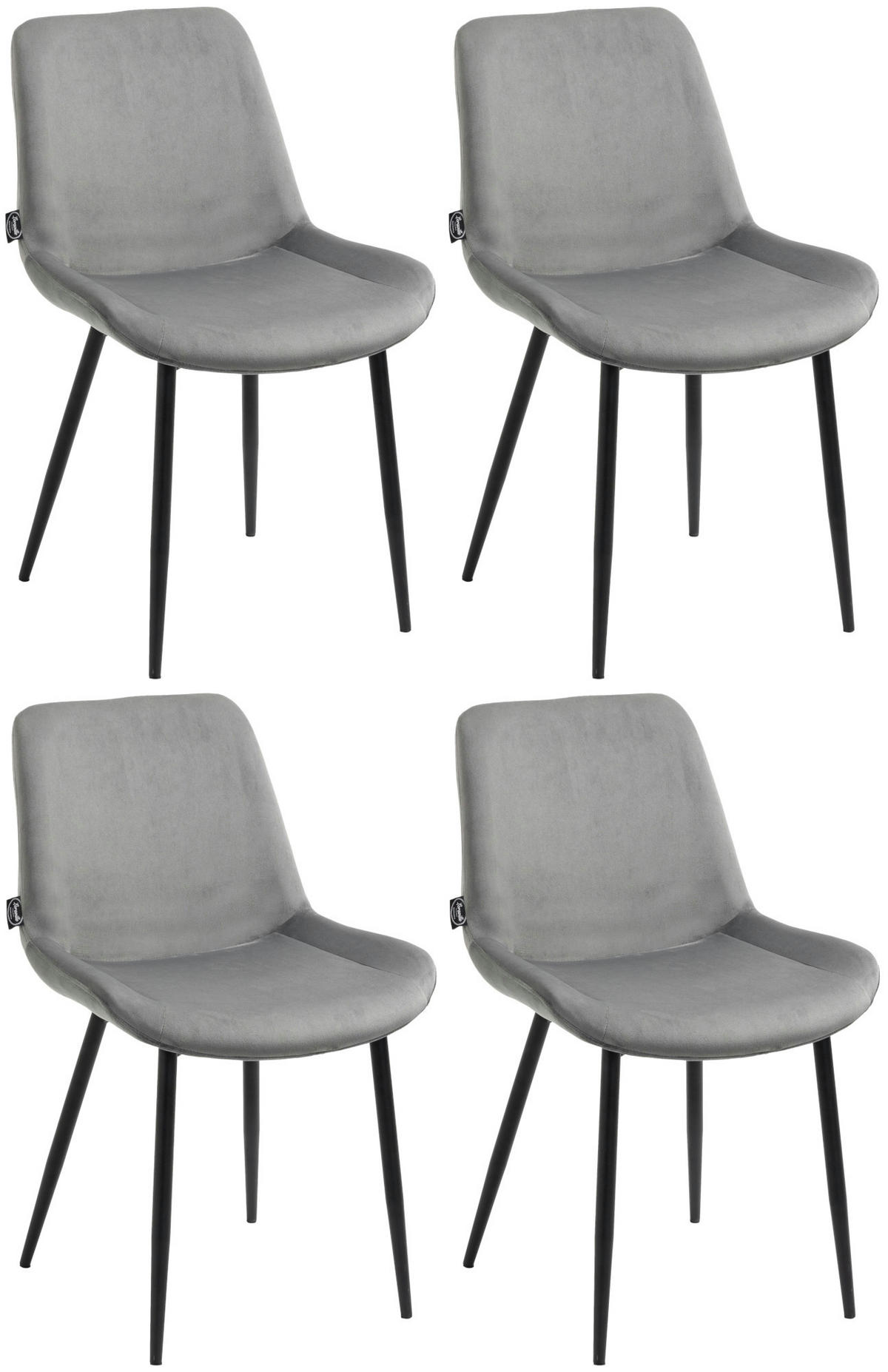 STUHL 4er Set Samt grau - Schwarz/Grau, Textil/Metall (51/80/60cm) - CLP