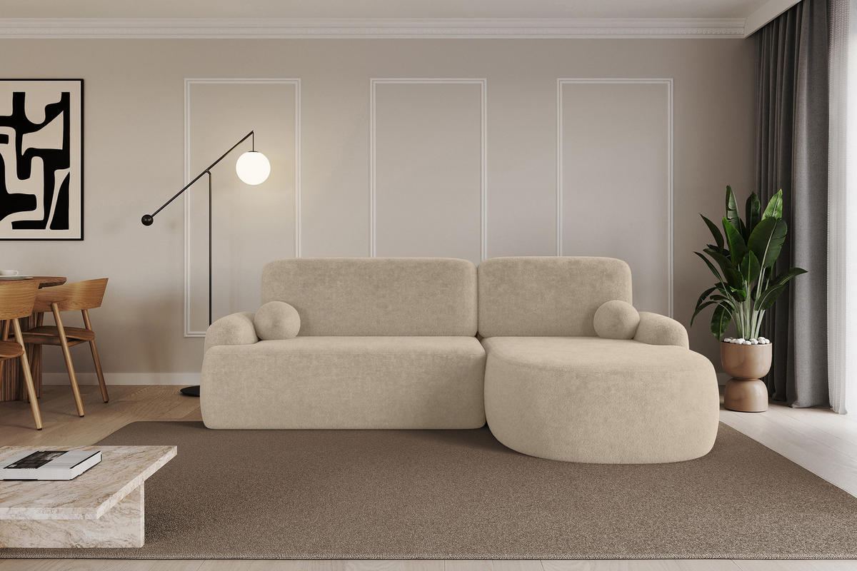 ECKSOFA mit Schlaffunktion und Bettkasten LIRA-L - 264x172x89 Hellbeige - Creme, Holzwerkstoff/Textil (172/264cm) - ALTDECOR