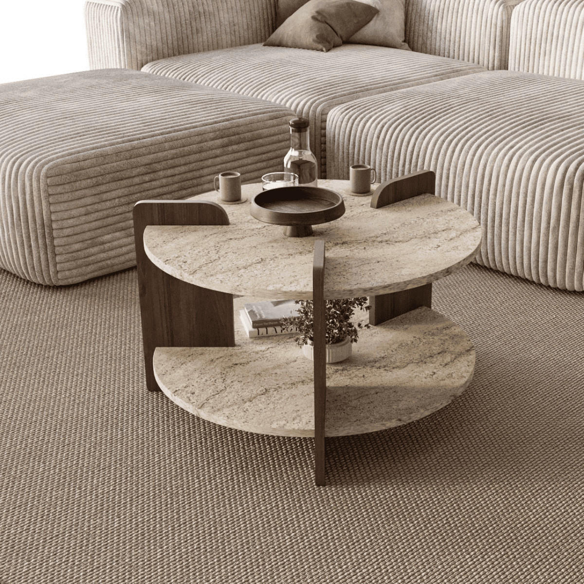 RUNDER COUCHTISCH mit doppelplatte 70/70/45 cm - Eichefarben, Holzwerkstoff (70/70/45cm) - Calicosy