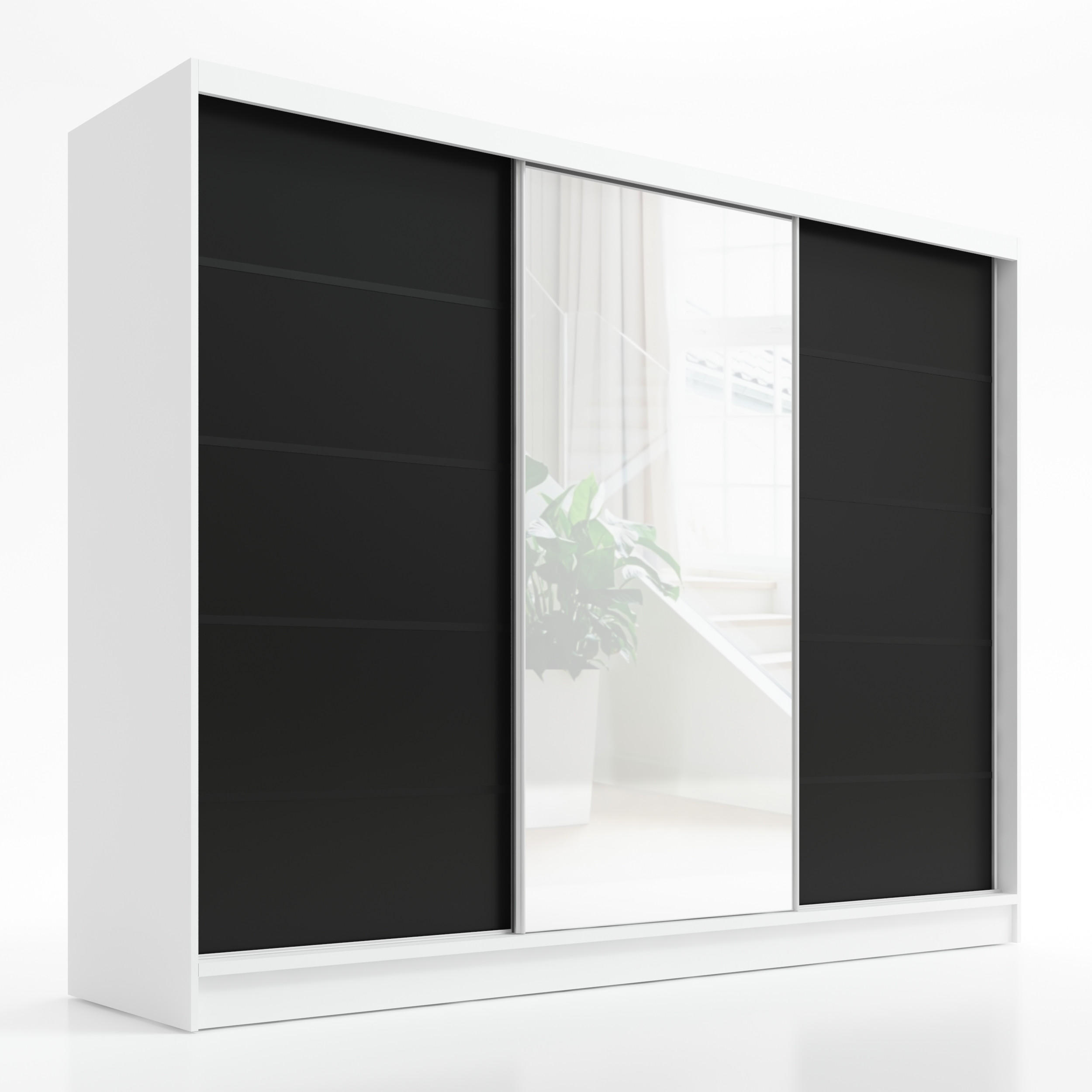 A&J MöbelLand Schwebetürenschrank Weiß, Schwarz 200x215x60 cm