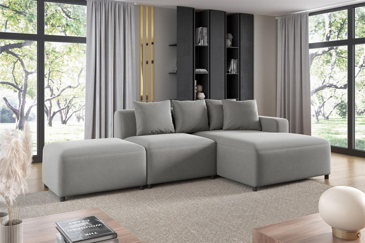 ECKSOFA Megan Xs In Stoff Salvador - Hellgrau, Holzwerkstoff/Textil (304/165cm) - Fun Möbel