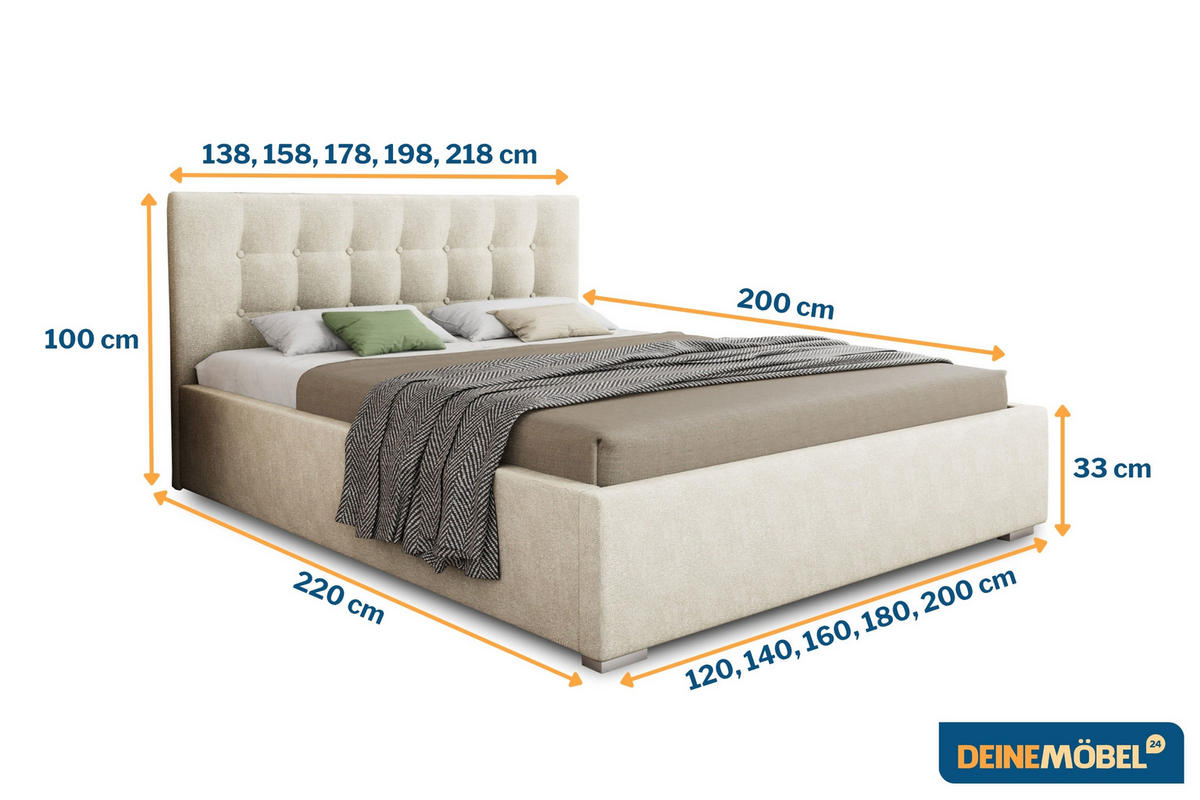 POLSTERBETT KINA 200/200 in Velours Beige - Beige, Holz/Holzwerkstoff (200/200cm) - Deine Möbel 24