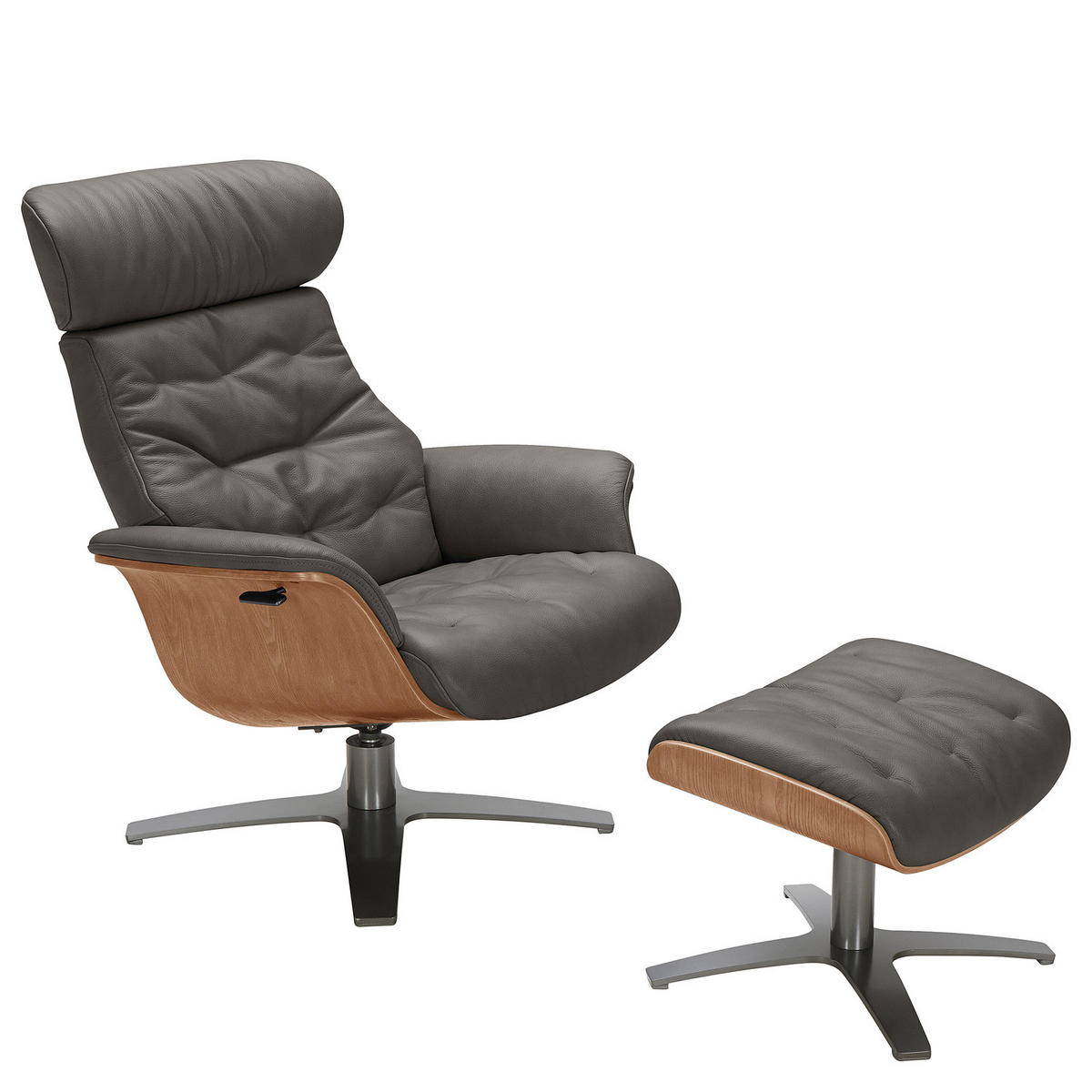 RELAXSESSEL - Dunkelgrau, Leder/Holz (79/100/84cm) - home24