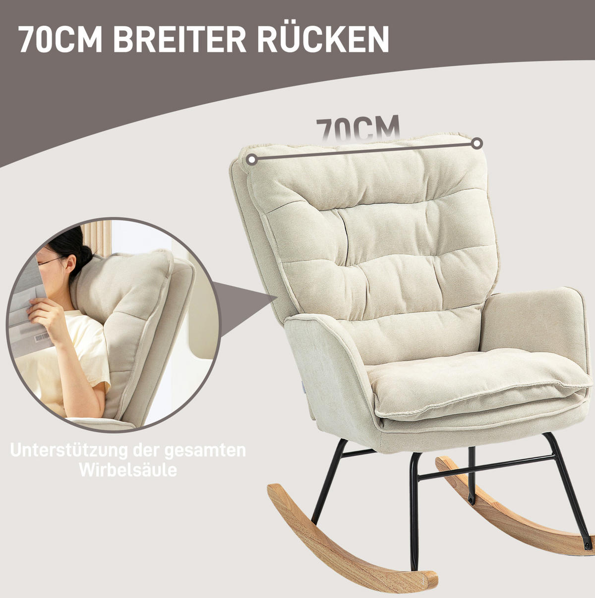 SCHAUKELSTUHL 71/98,5/97 cm mit Chenillebezug und Polsterung, bis 120 kg belastbar - Beige, Textil (98.5/97/71cm) - BEAOK