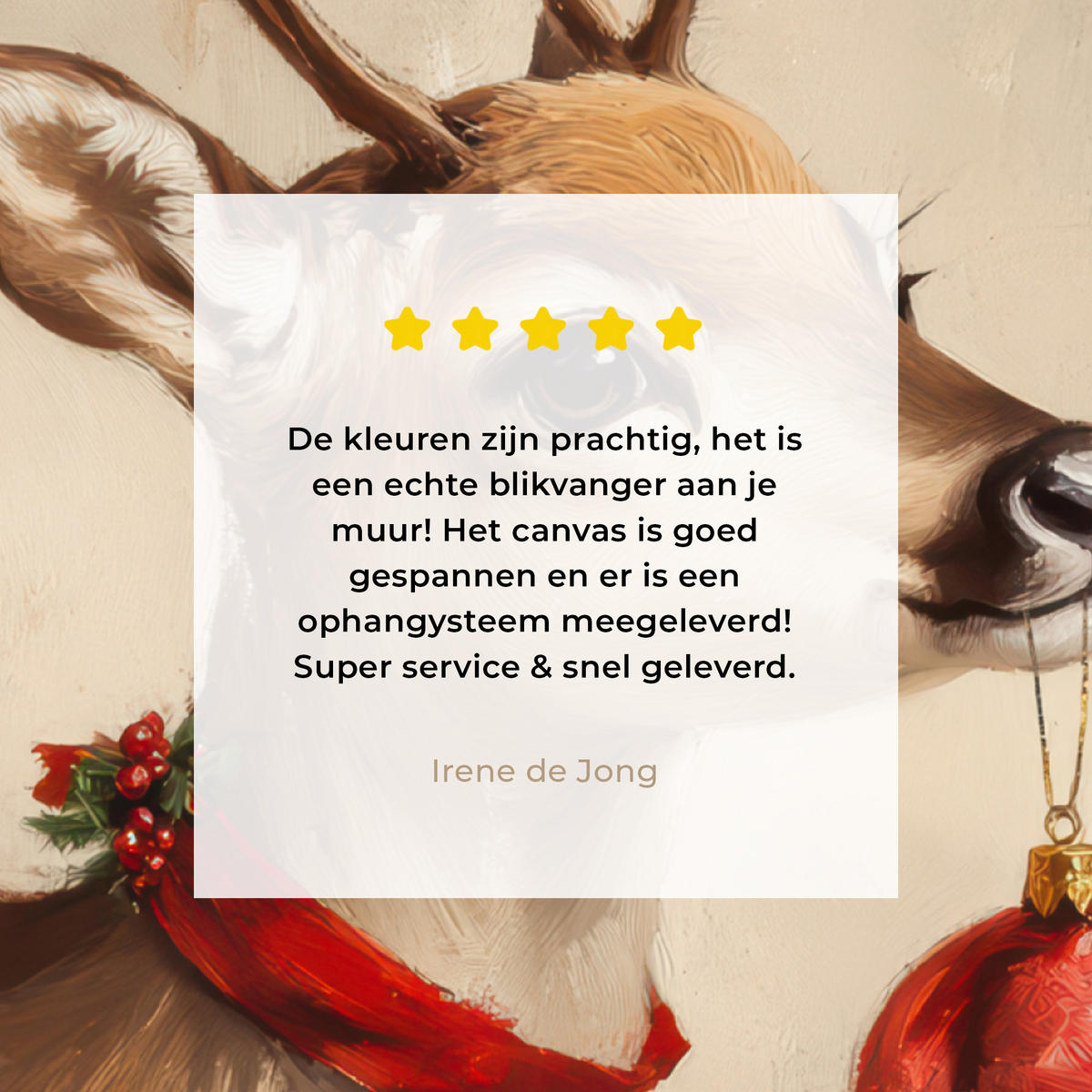 LEINWANDBILD Weihnachten - Hirsch - Geweih - Weihnachtskugel - Rentier Deko Groß 90x90 cm - Hellbraun, Textil (90/90cm) - MuchoWow