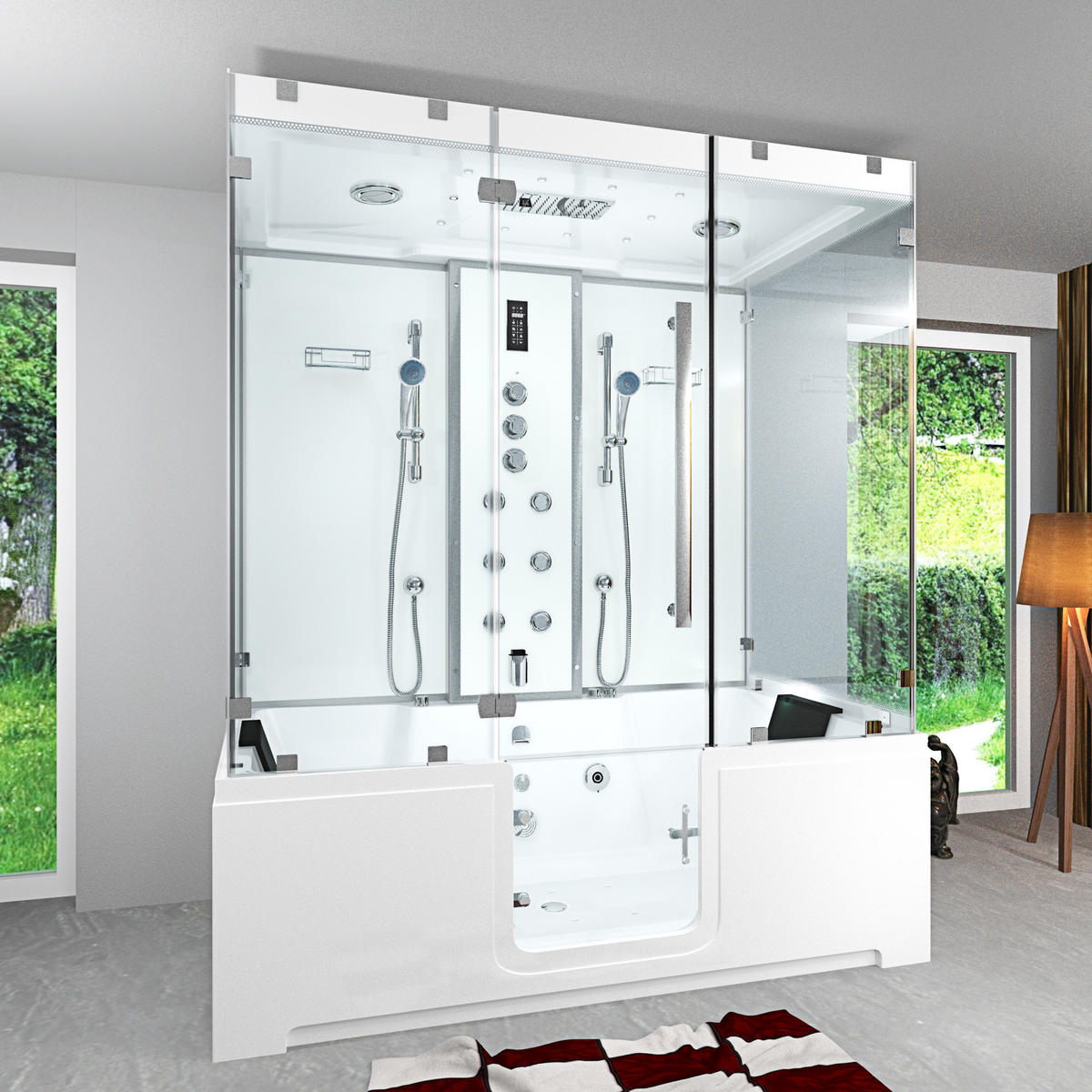 BADEWANNE mit Tür Dusche K88-WS-TH-B-EC-EA - Weiß, Glas/Kunststoff (100/228/180cm) - AcquaVapore by Sandra Jentho