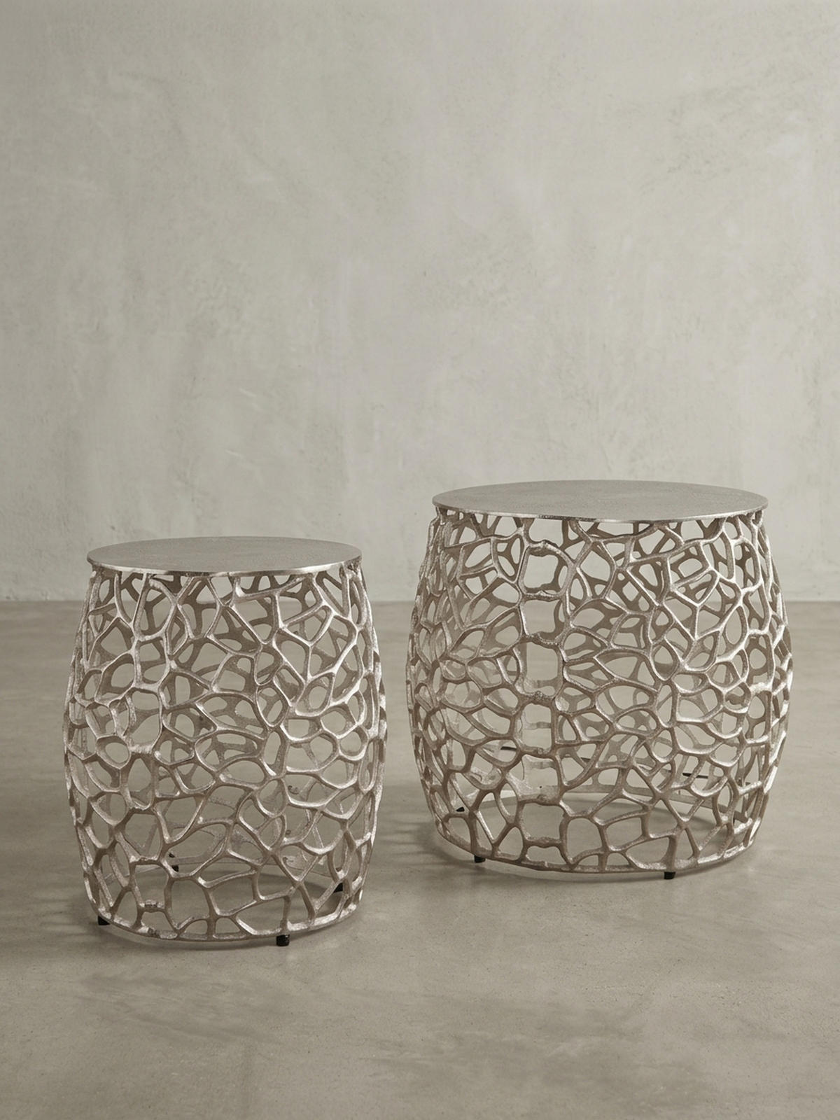 BEISTELLTISCH Set – Silber Aluminium Aststruktur vielseitig einsetzbar - Silberfarben, Metall (46/46/42cm) - KADIMA DESIGN