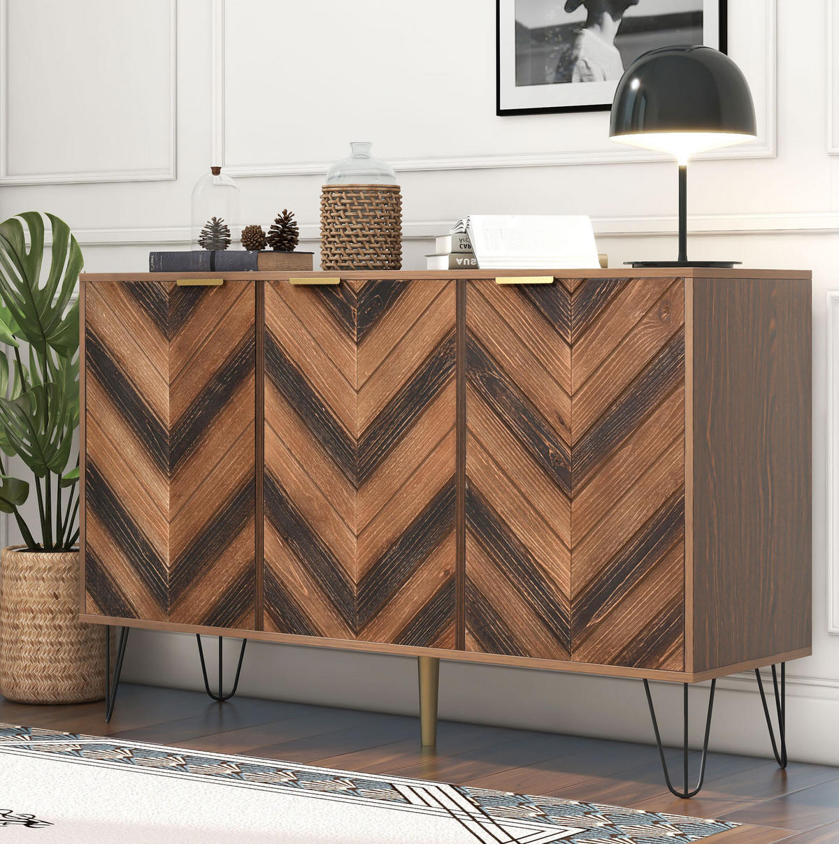 SIDEBOARD 120/38/76,5 cm Natur/Schwarz aus Holzwerkstoff mit 3 Türen - Naturfarben, Holzwerkstoff (120/76.5/38cm) - OKWISH