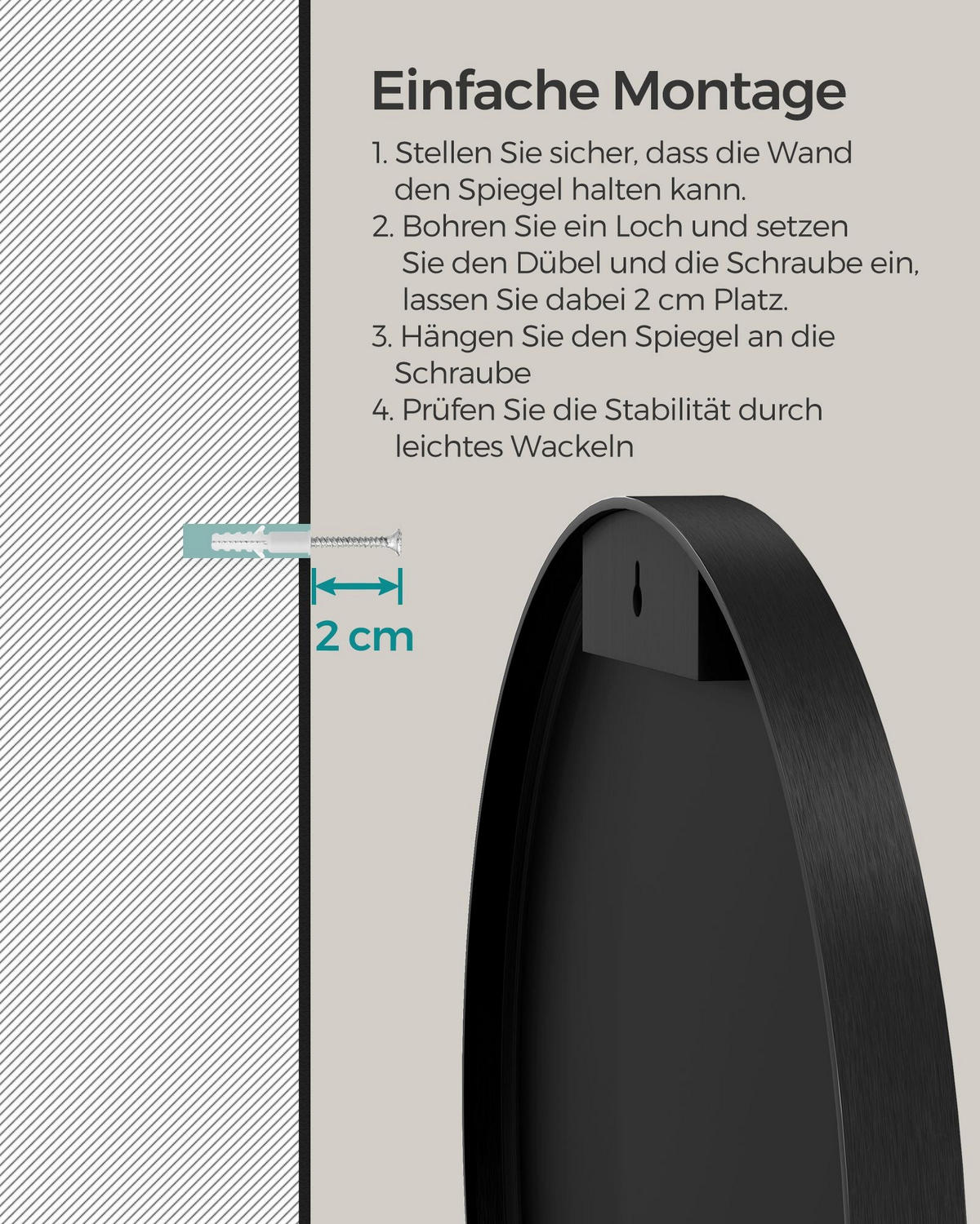 WANDSPIEGEL MORONI - Schwarz, Glas (40.7/0.5/40.7cm) - Hansiro