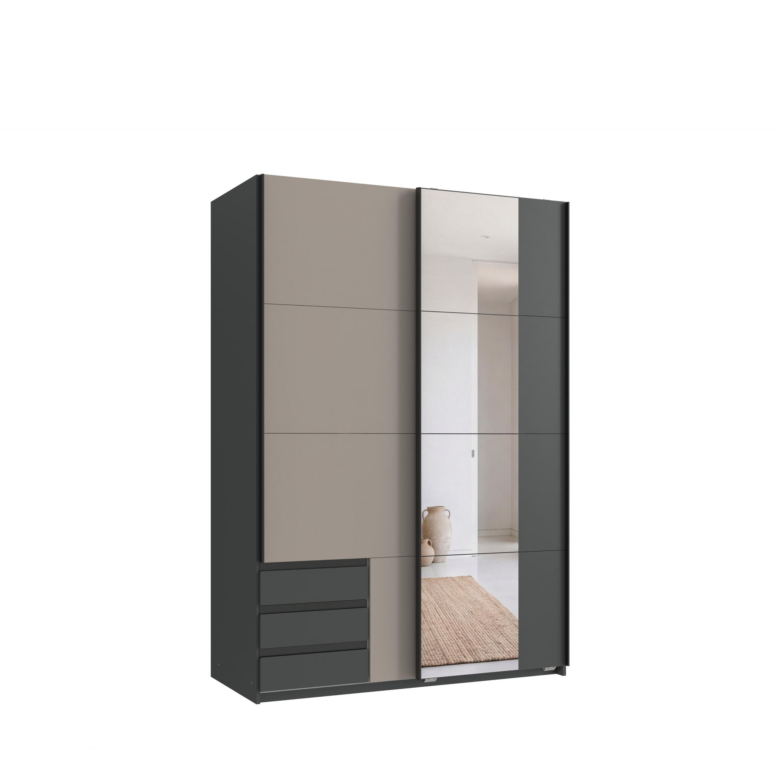 luma-home Schwebetürenschrank Graphit, Sand 135x198x65 cm
