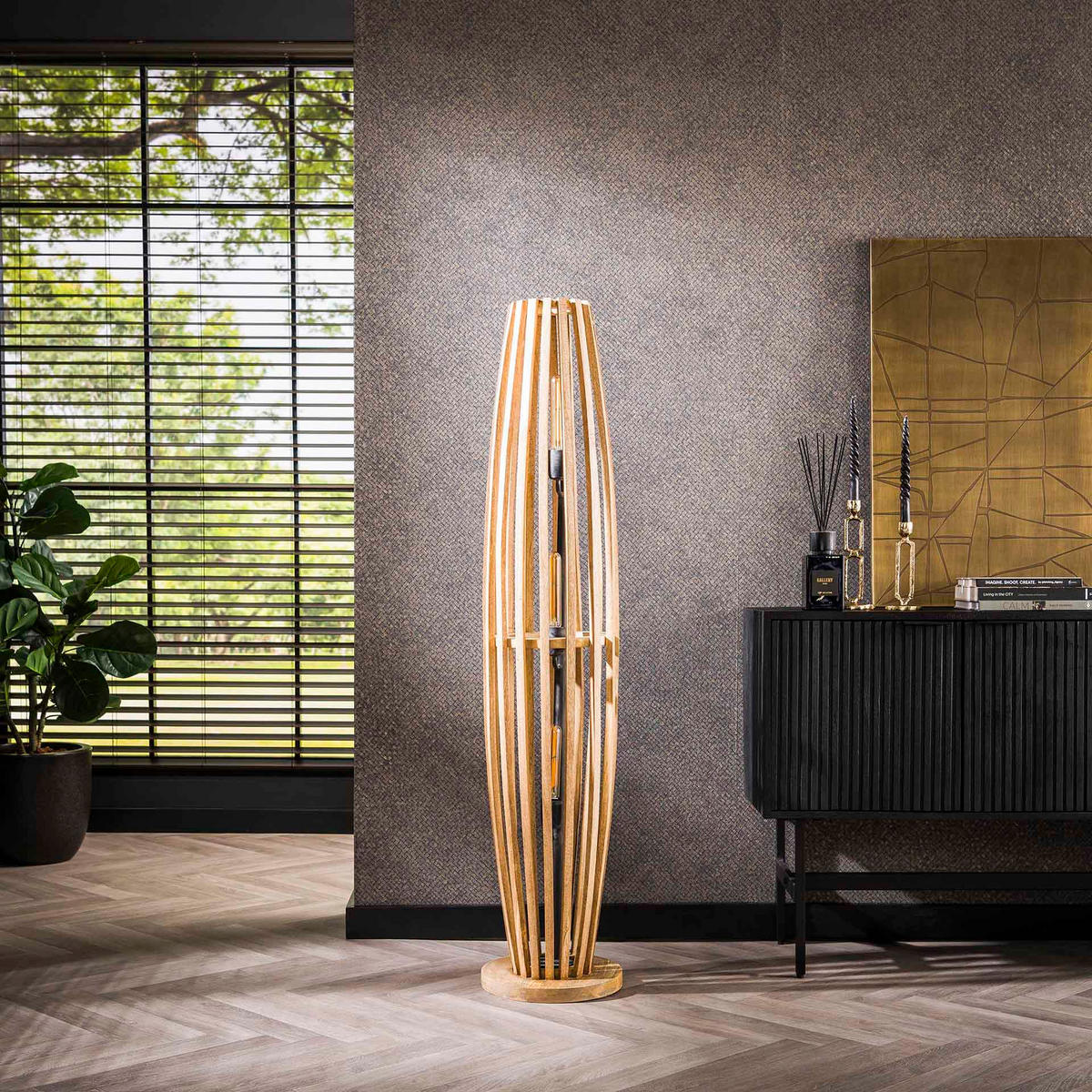STEHLEUCHTE Orbit Braun 28/145/ 28 cm - Braun, Holz (28/145/28cm) - Hoyz Collection