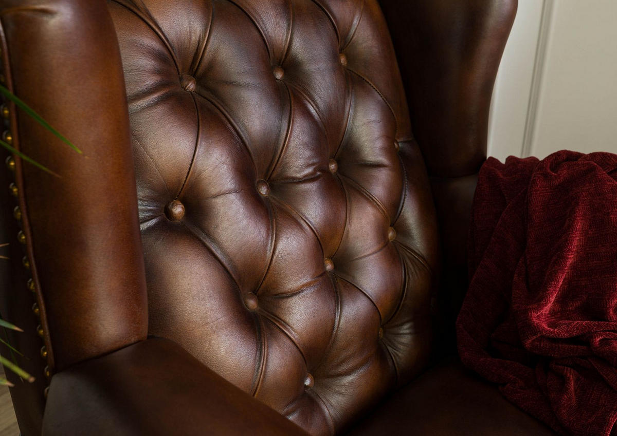 OHRENSESSEL Echtleder 88x80x108 braun CHESTERFIELD #101 - Braun, Leder (88/108/80cm) - Massivmoebel24