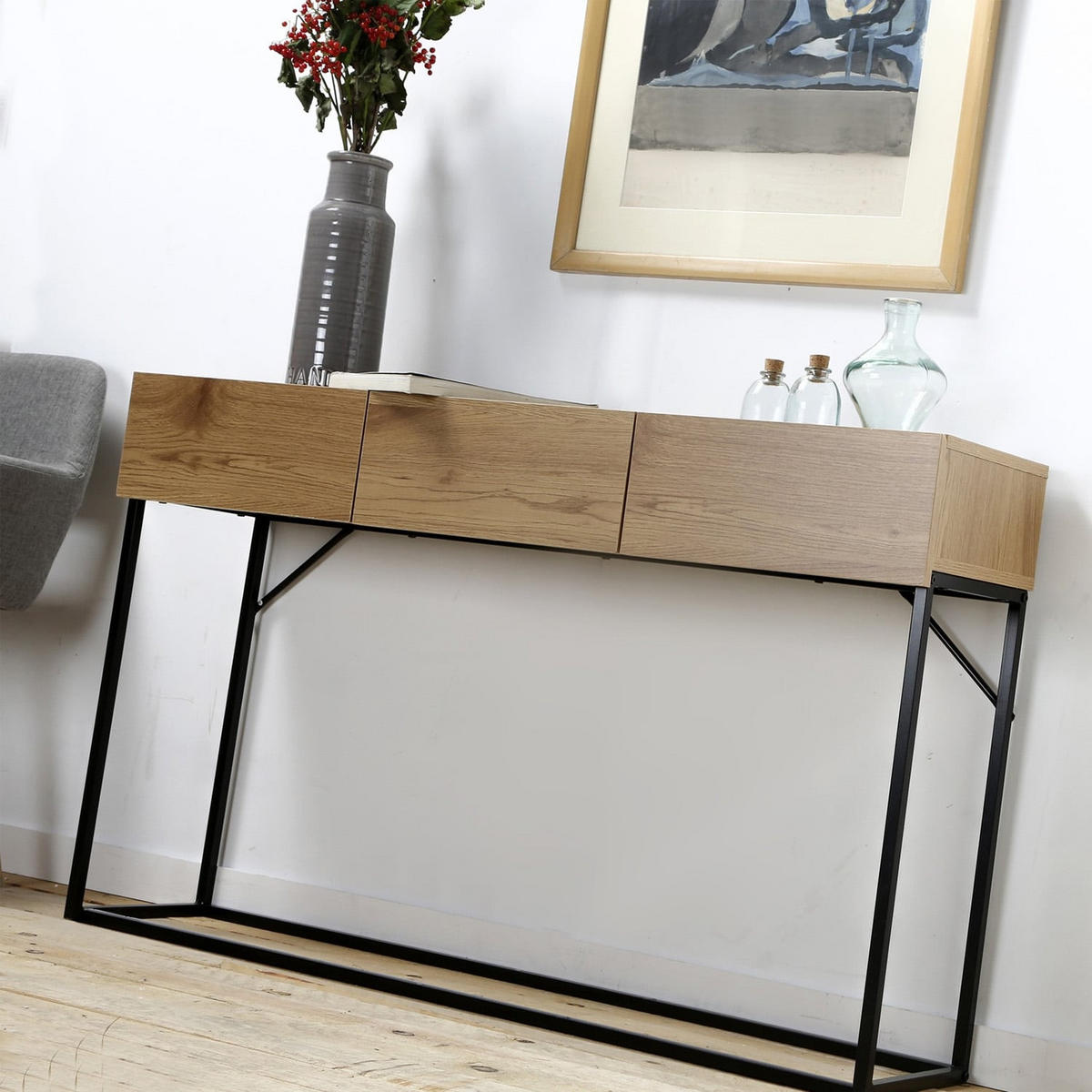 KONSOLE mit 3 Schubladen in Eiche Dekor L120cm - Eiche Artisan, Holzwerkstoff (120/29.5/73cm) - Calicosy