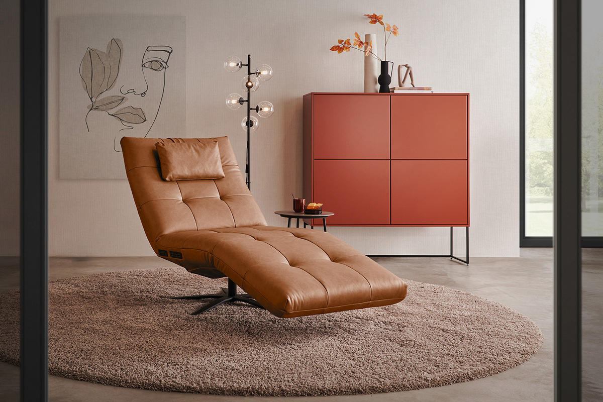 RELAXLIEGE LETICIA Braun Leder - Cognac/Schwarz, Leder/Metall (82/115/156cm) - KAWOLA
