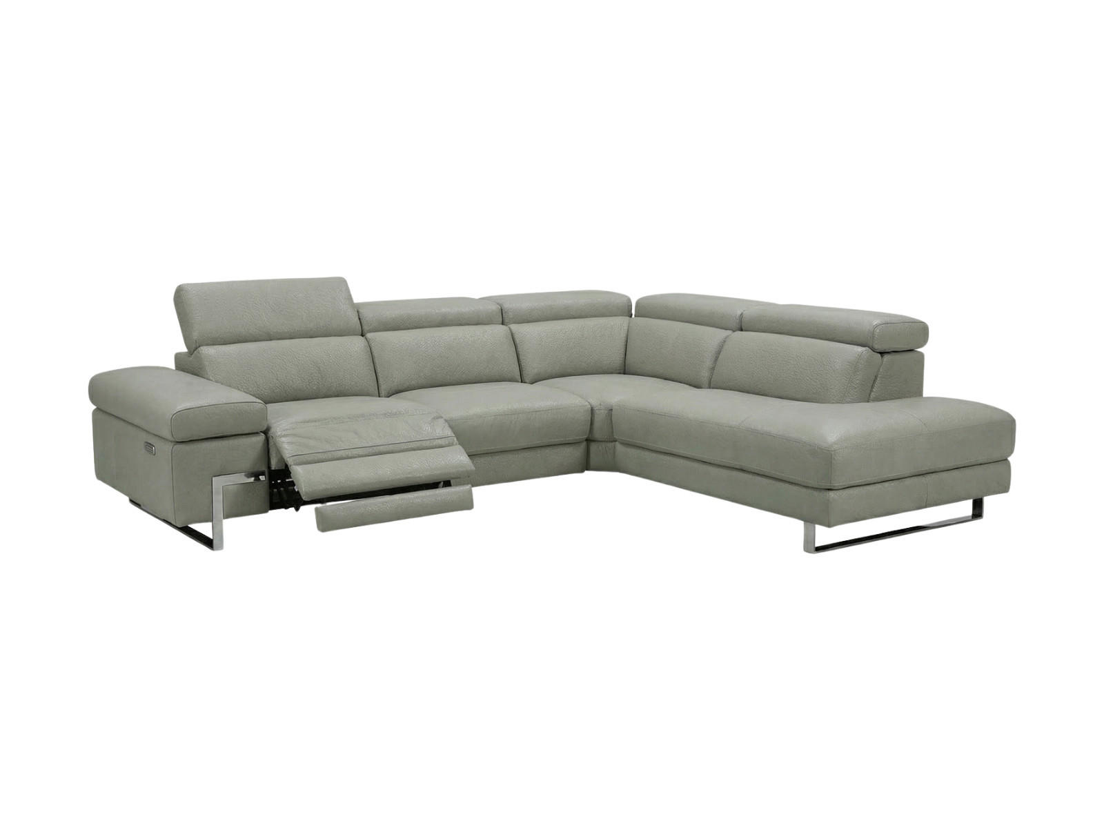 ECKSOFA Opera Echtleder mit 1 x Relaxfunktion Perlgrau - Hellgrau, Leder/Metall (269/218cm)