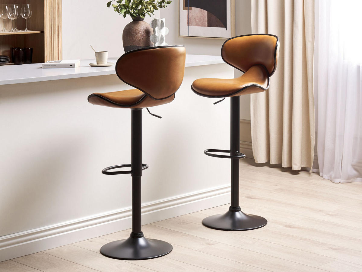 BARHOCKER 2er-Set Kunstleder goldbraun/schwarz höhenverstellbar Conway - Schwarz/Braun, Kunststoff (46/109/50cm) - Beliani