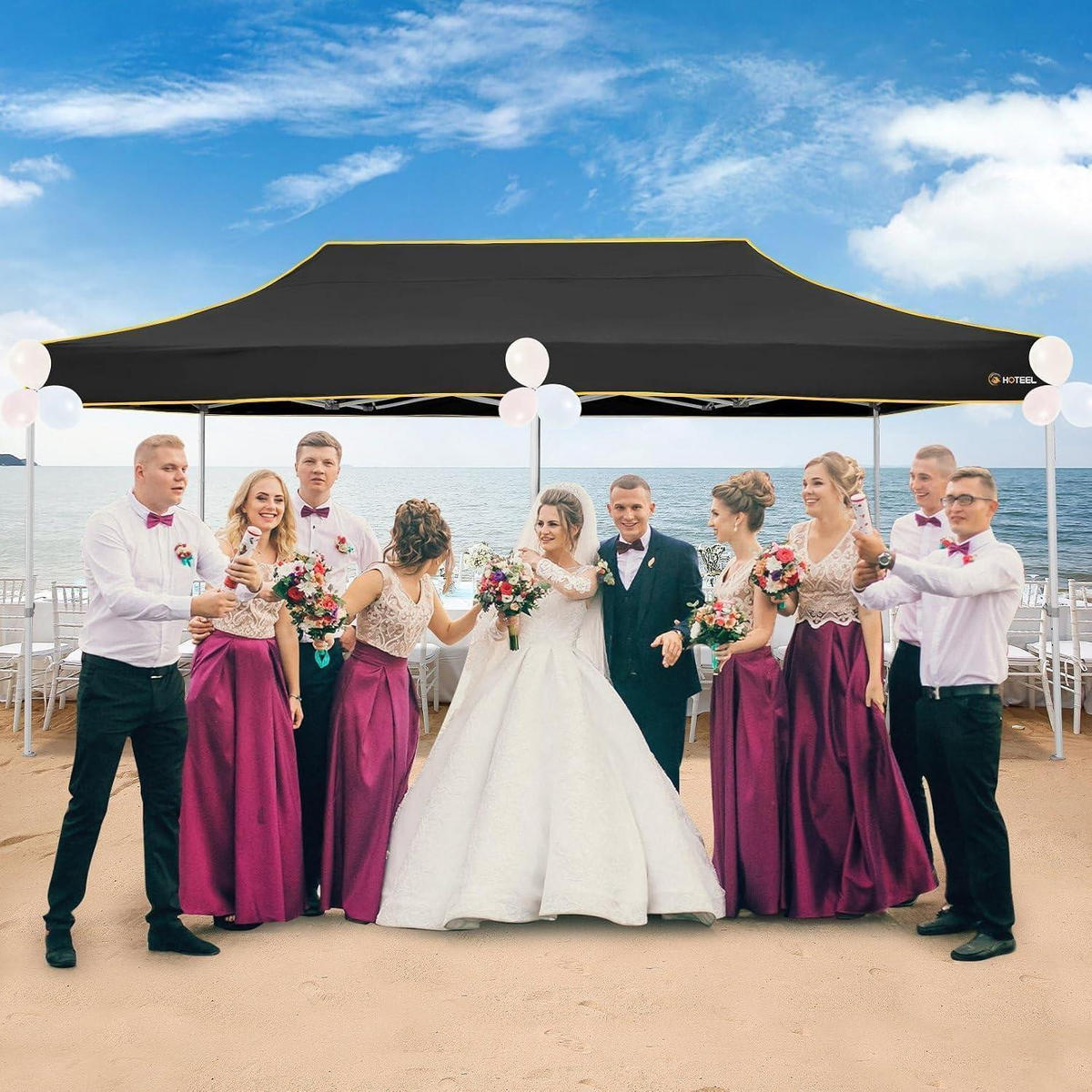 FALTPAVILLON 3x6m Wasserdicht mit 6 Seitenteilen Schwarz - Schwarz, Textil (300/320/600cm)