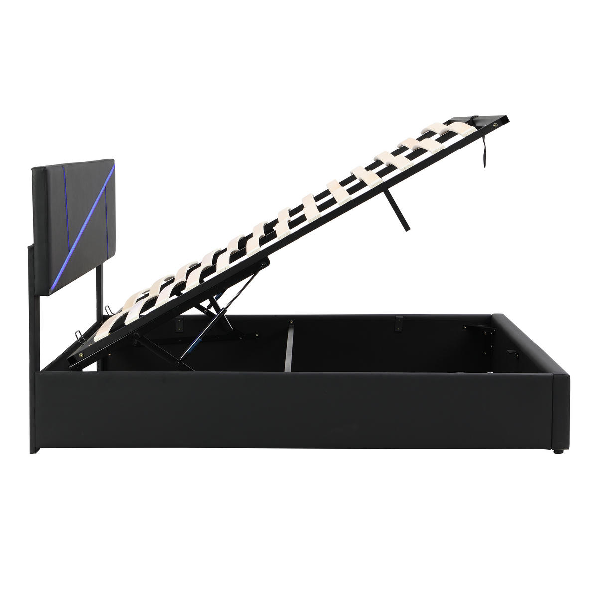 POLSTERBETT 140x200cm Schwarz Mit LED & Hydraulik - Schwarz, Leder (140/200cm) - FLIEKS