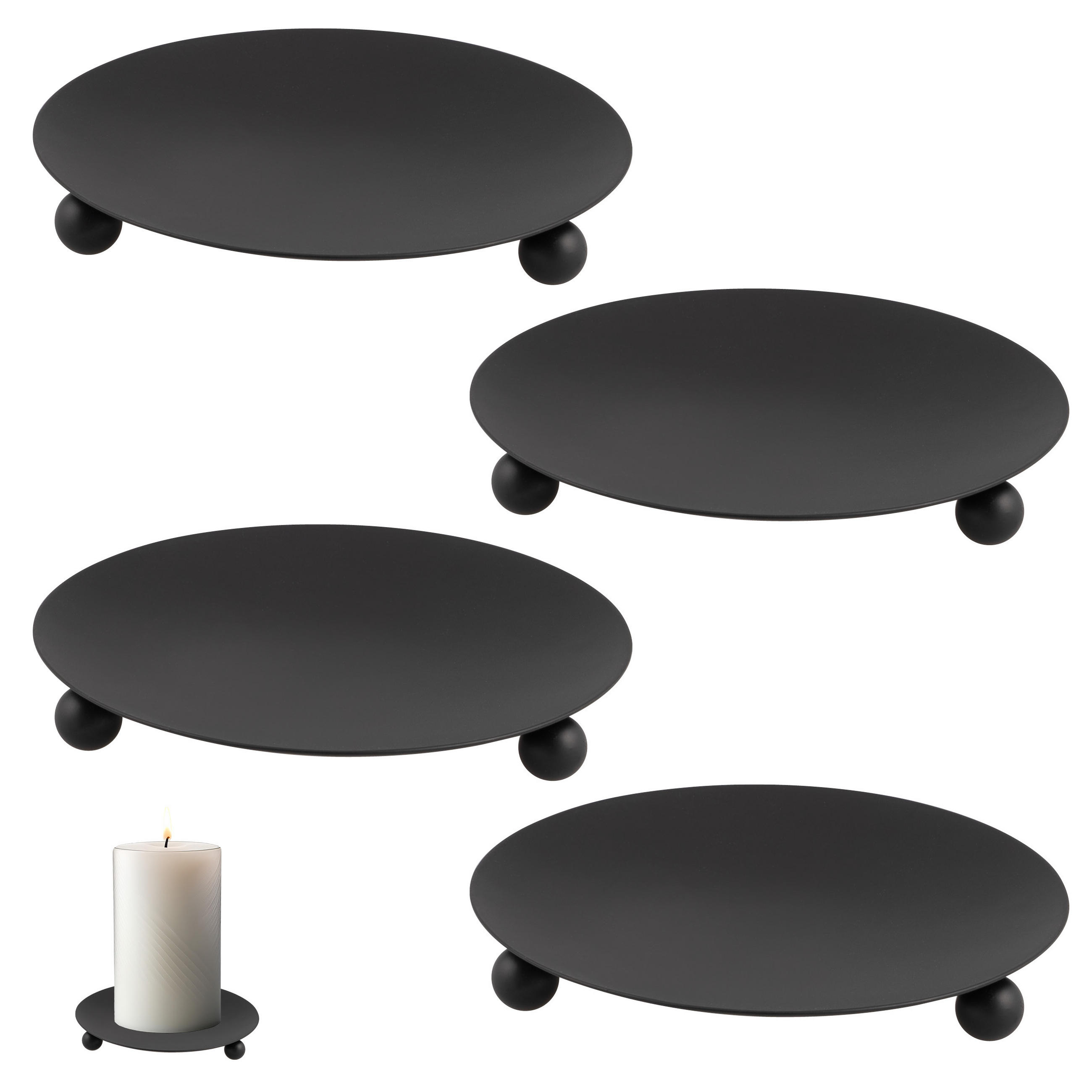 KERZENHALTER 4er-Set, schwarz, Stahl - Schwarz, Metall (11.7/1.6/11.7cm) - bremermann