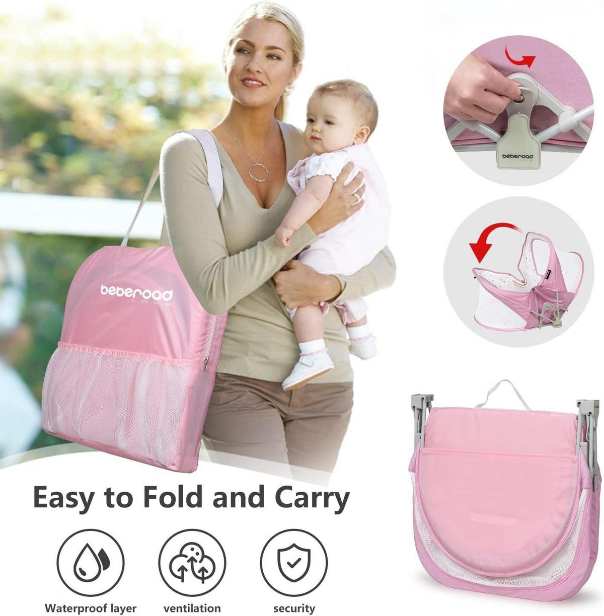 REISEBETT Stubenwagen Pink82x44x30cm - Pink, Textil - Beberoad