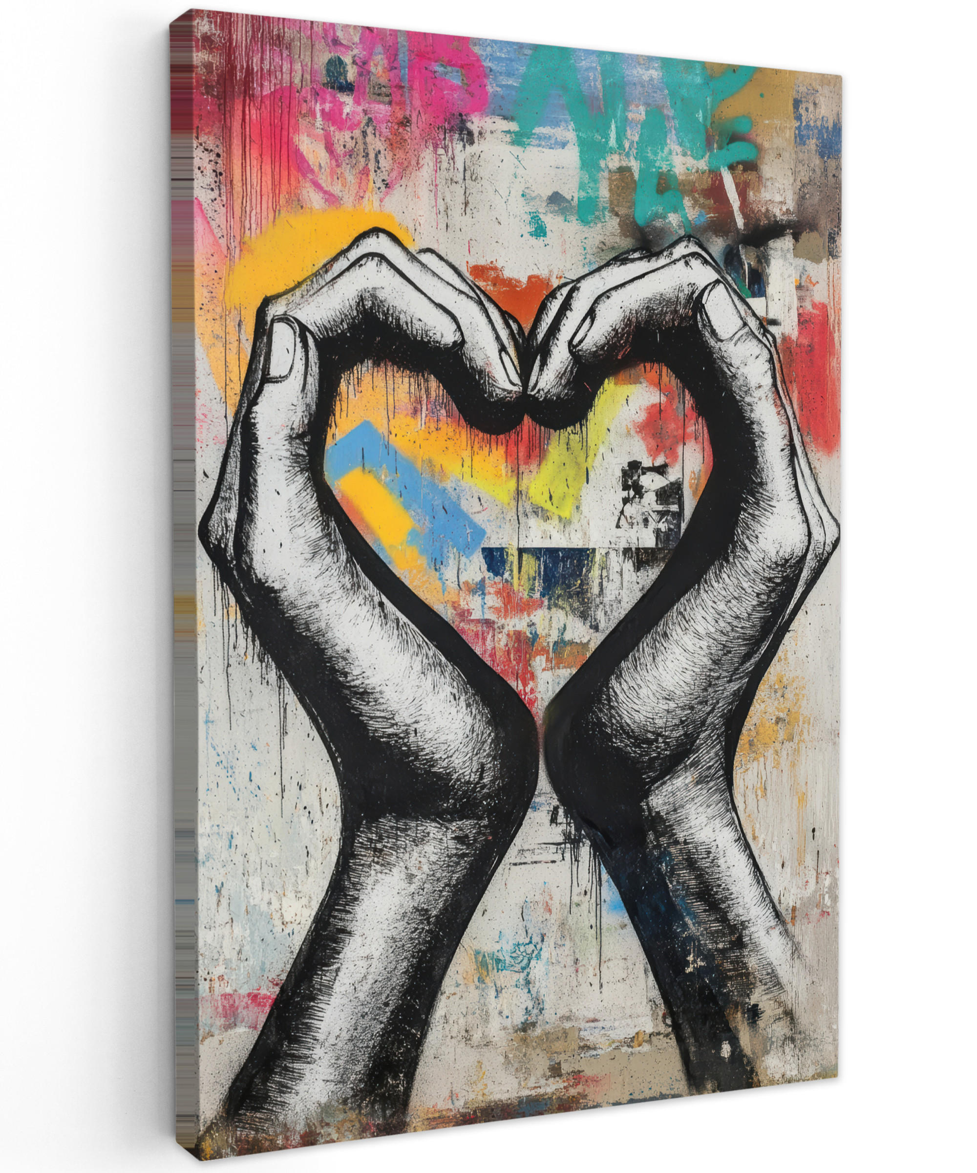 LEINWANDBILD Hände - Herz - Straßenkunst - Graffiti Wanddeko 40x60 cm - Multicolor, Textil (40/60cm) - MuchoWow