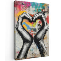 OBRAZ NA PLÁTNE Ruky - Srdce - Street art - Graffiti 60x90 cm - viacfarebná, textil (60/90cm) - MuchoWow