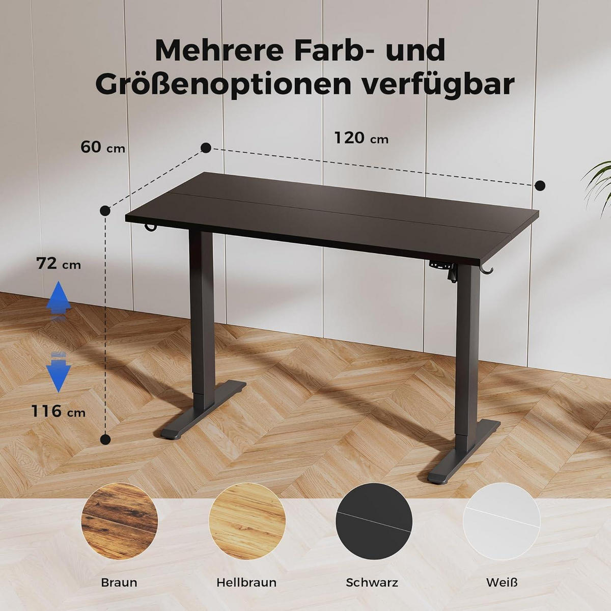 SCHREIBTISCH Höhenverstellbar Elektrisch 120 x 60 cm Schwarz - Schwarz, Metall (120/60/75cm)
