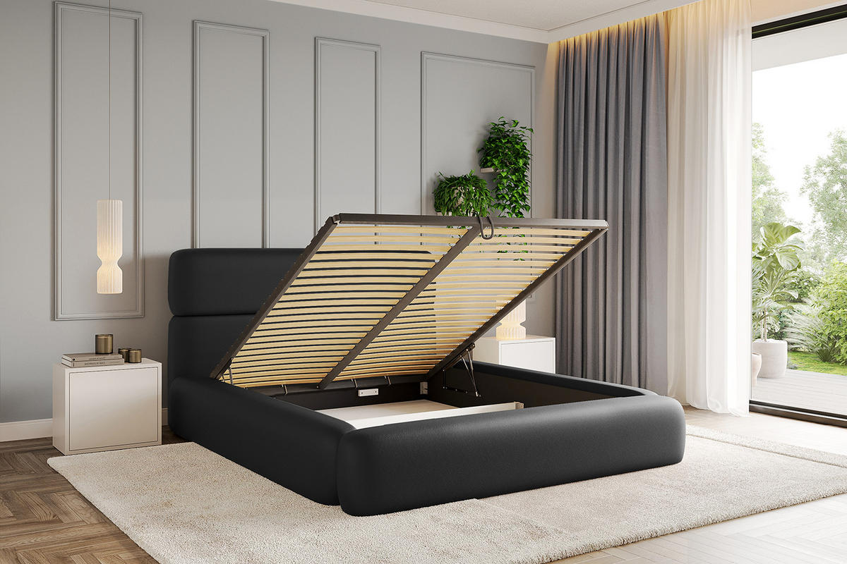 POLSTERBETT mit Bettkasten und Lattenrost, Boxbett ohne Matratze - ENORA 180x200 Schwarz Kunstleder - Schwarz Hochglanz, Holzwerkstoff/Textil (180/200cm) - ALTDECOR
