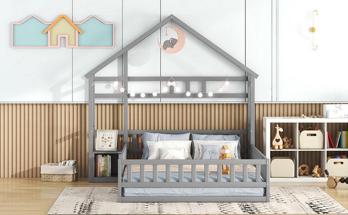 HAUSBETT 140/200cm grau - Grau, Holz - Urban Meuble