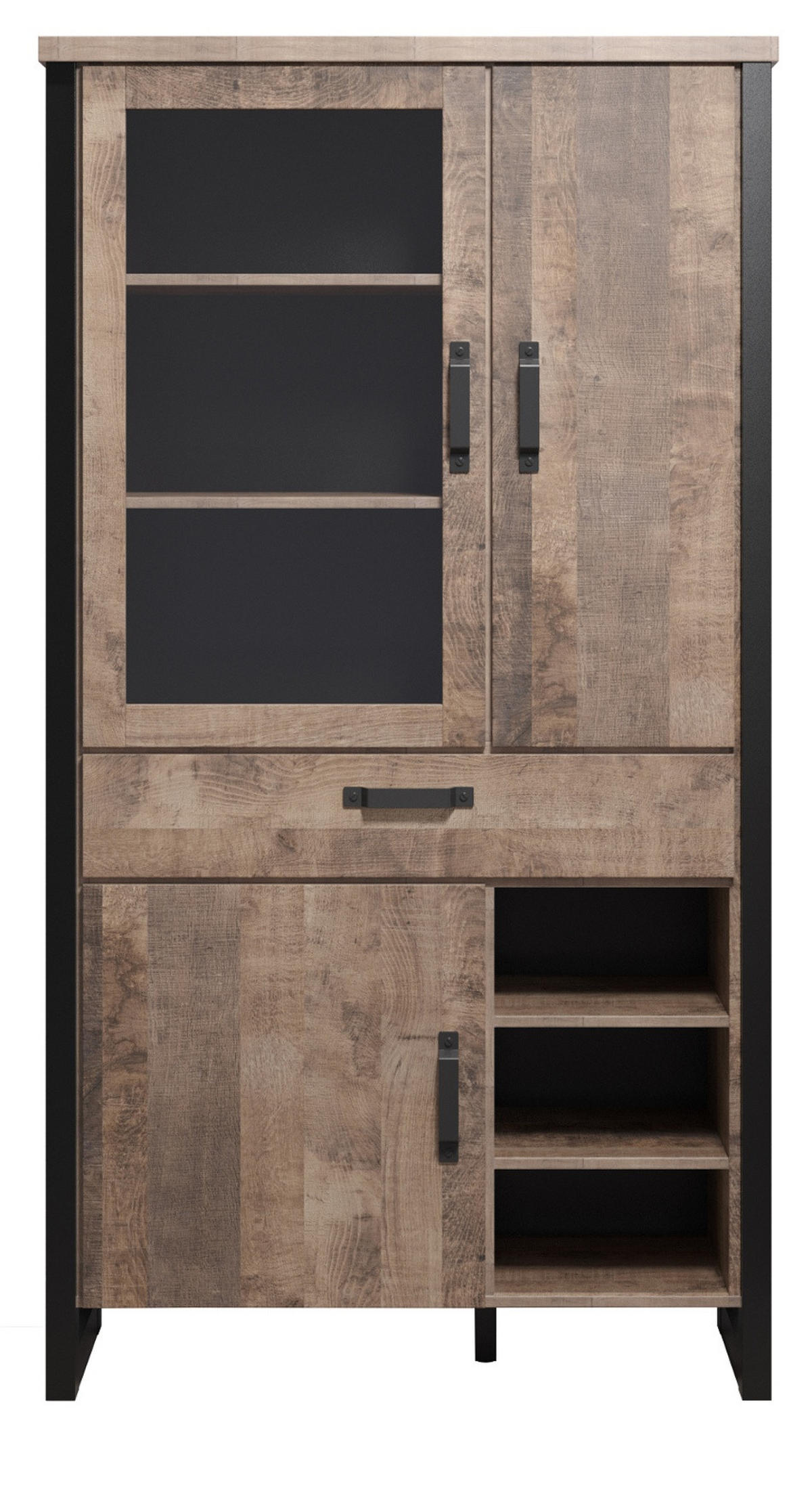 VITRINE Eiche Tabak, schwarz 106 x 195 cm, Vitrinenschrank für Wohn- und Esszimmer - Eichefarben/Schwarz, Glas/Holzwerkstoff (45/195/106cm) - Top.Furn