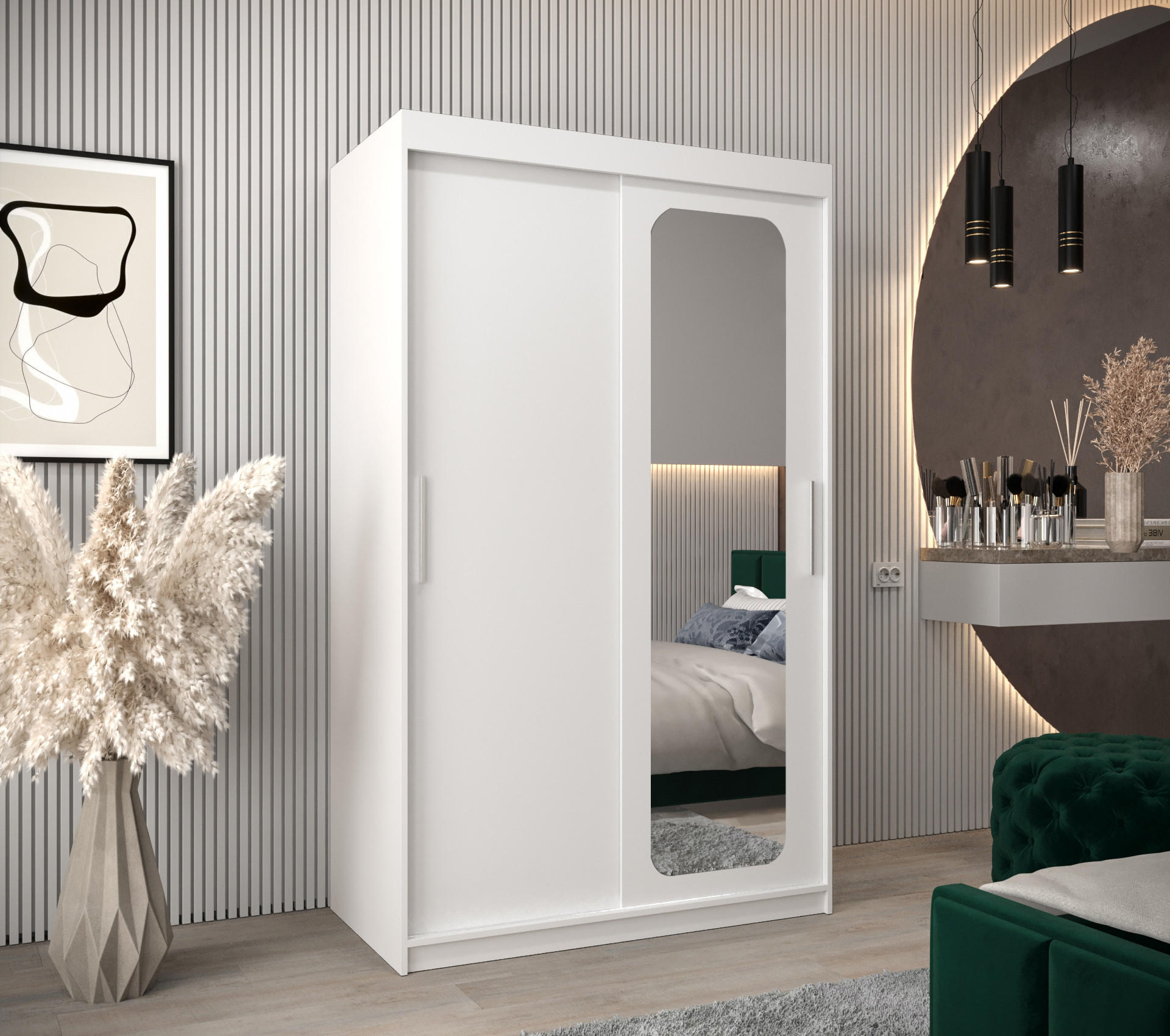 SCHWEBETÜRENSCHRANK 200/120/62 2-türig - Silberfarben/Weiß, Holz/Kunststoff (120/200/62cm) - MÖBEL KRYSPOL