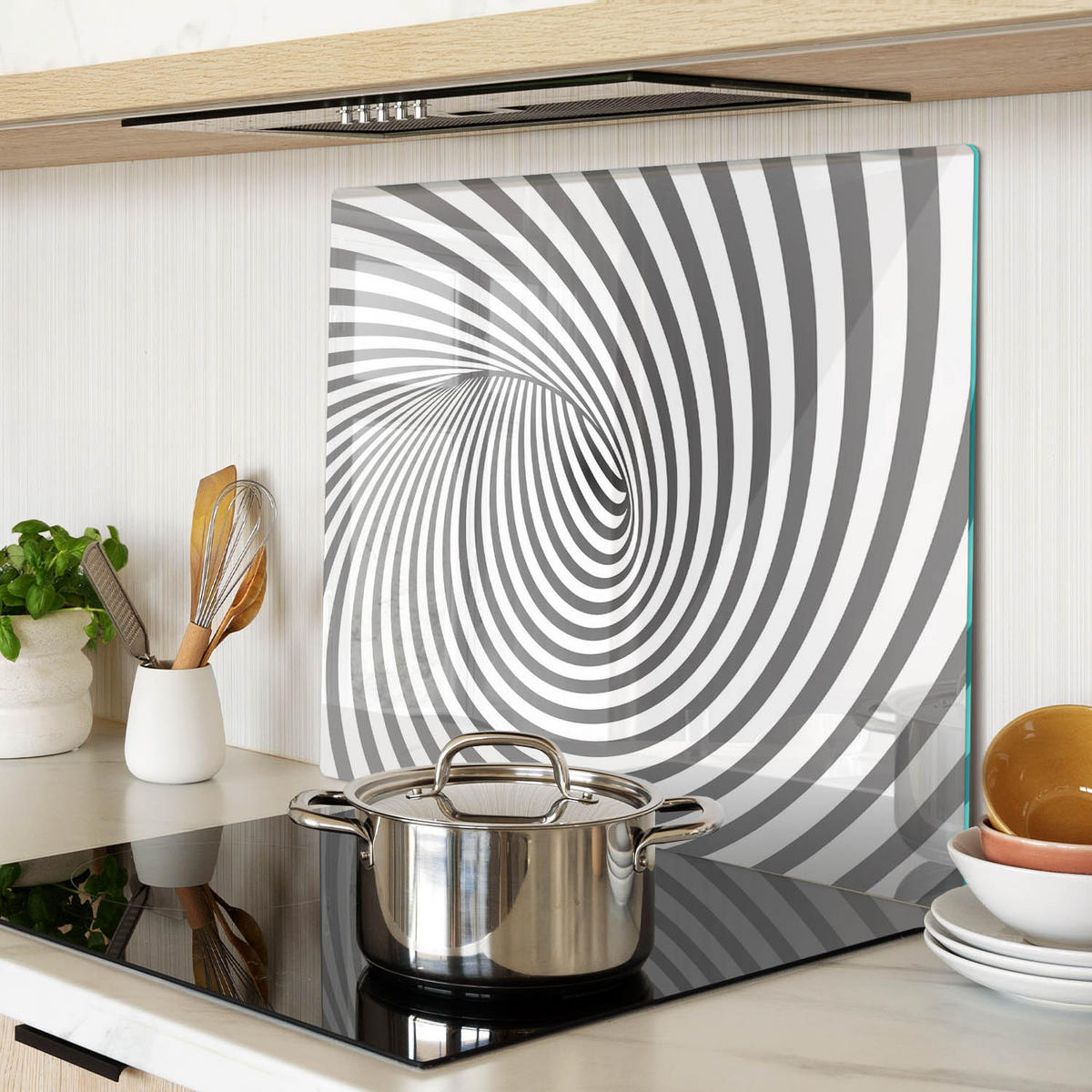 GLASPLATTE 60x52 cm Spirale mit Streifen - Grau, Glas (60/0.4/52cm) - TULUP