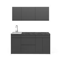 SINGLEKÜCHE R-Line, Anthrazit/Anthrazit, 160 cm Arbeitsplatte Satin - Anthrazit, Holzwerkstoff (160/81.6/60cm) - Vicco