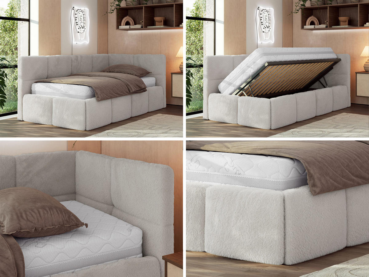 JUGENDBETT ARVO 90/200 - Hellgrau Plüsch - Foam-Matratze - Rechts Seite - Hellgrau, Textil (90/200cm) - MKS