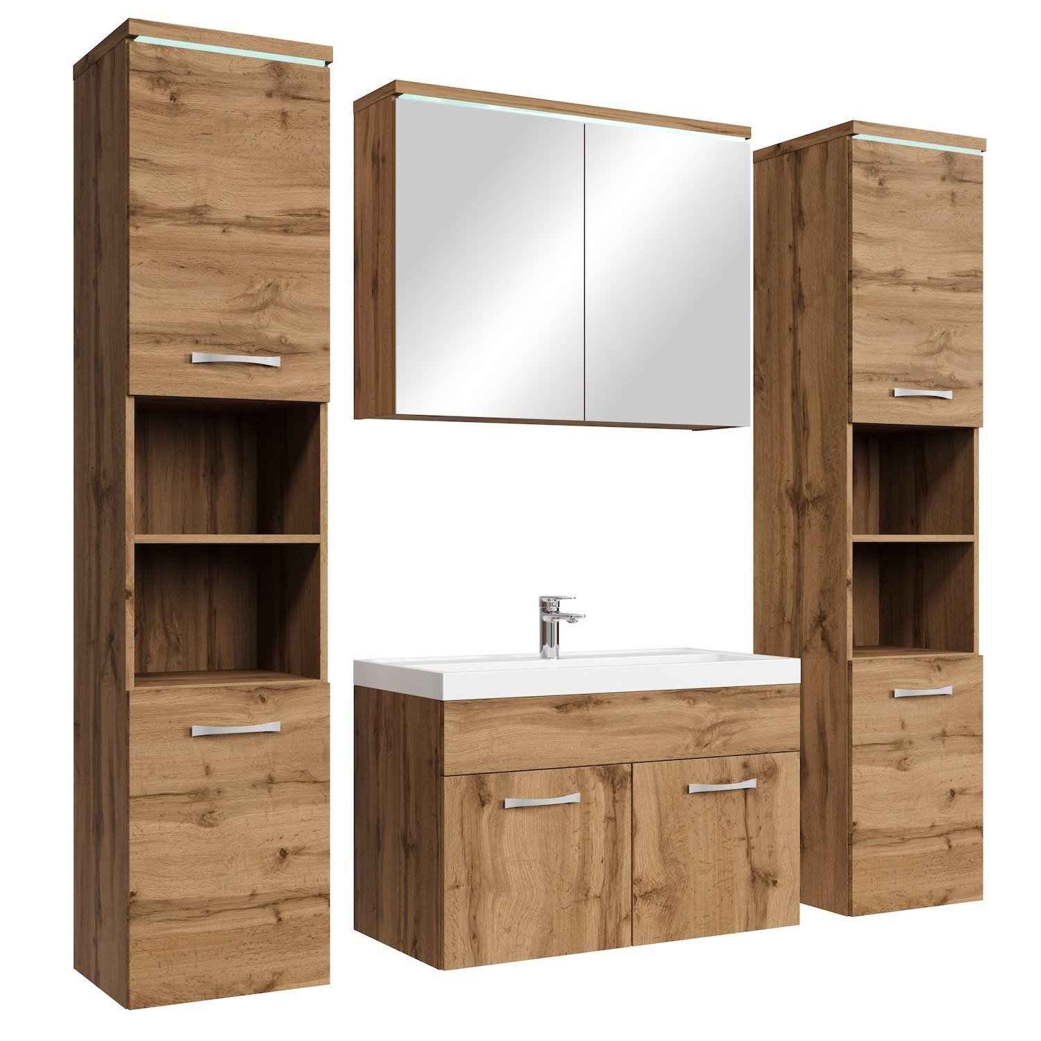 BADMÖBEL-SET Paso LED 5 Teile Eiche - 80 x 35 x 55 cm - Eichefarben, Holz (80/55/40cm) - Badplaats