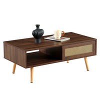 KONFERENČNÍ stolek 105/55/40 cm hnědý z MDF s ratanovými posuvnými dvířky - hnědá, kompozitní dřevo (105/55/40cm) - OKWISH