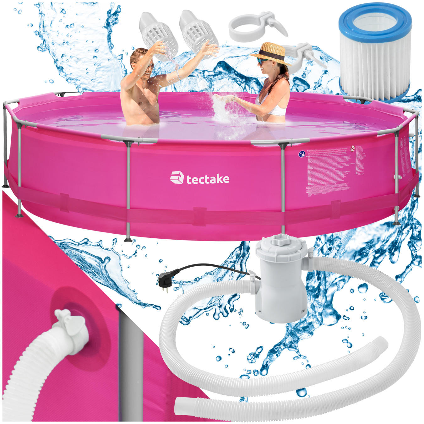 SWIMMING POOL Summertime,360 x 76 cm,pink - Pink, Metall (360/76/360cm) - tectake