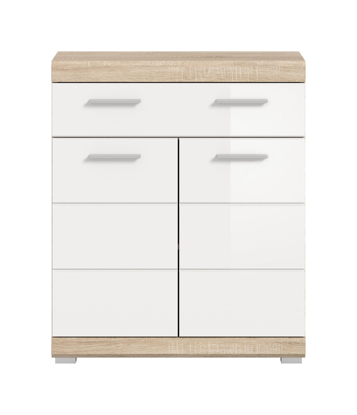 STANDSCHRANK breit Lambada Bad in Sonoma Eiche hell und weiß hochglanz B/H/T: 74x88x31 cm - Sonoma Eiche, Holz (74/88/31cm)