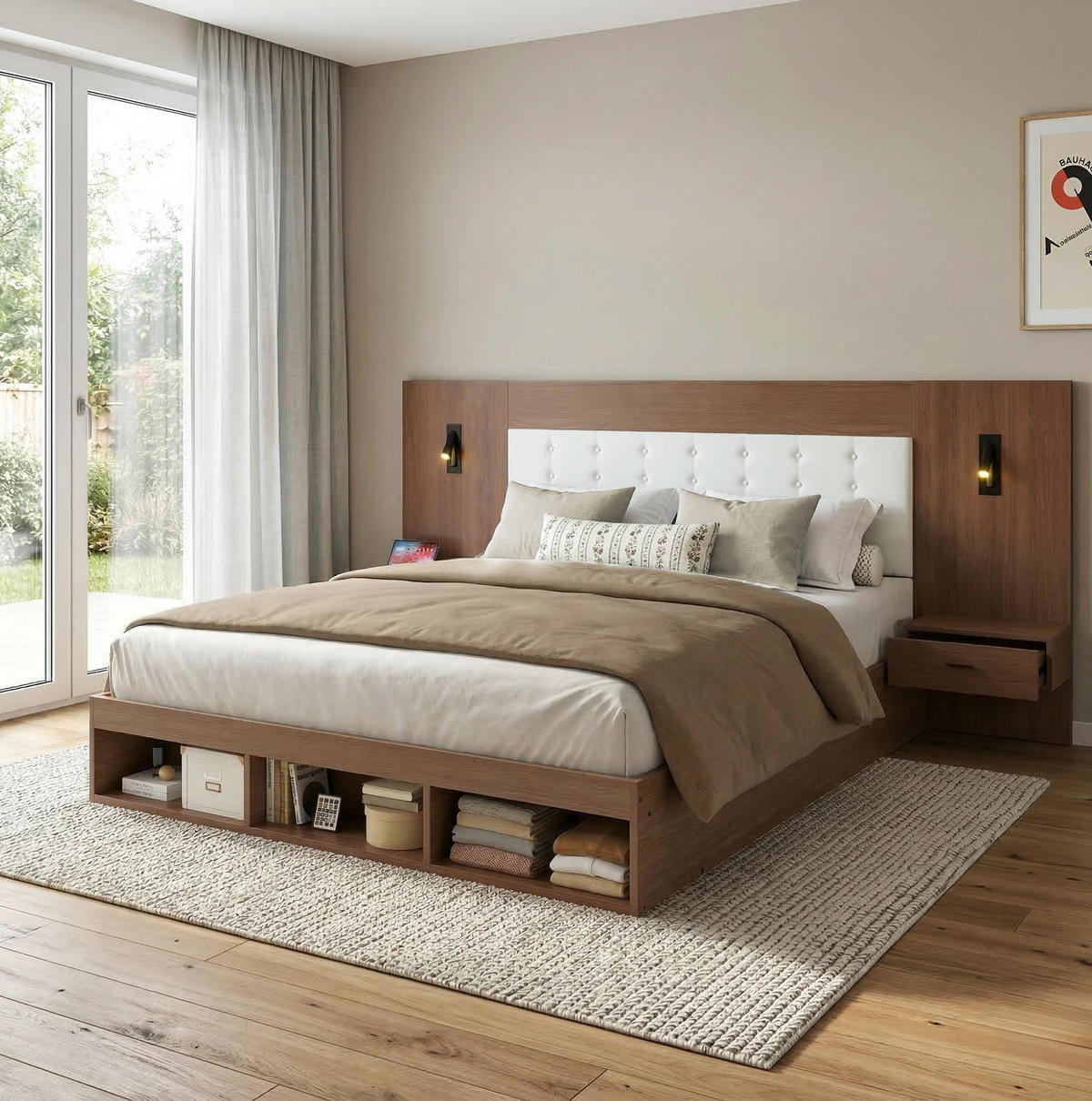 POLSTERBETT 180/200 cm Walnuss aus MDF mit Stauraum - Nussbaumfarben, Holzwerkstoff (180/200cm) - OKMYHOME