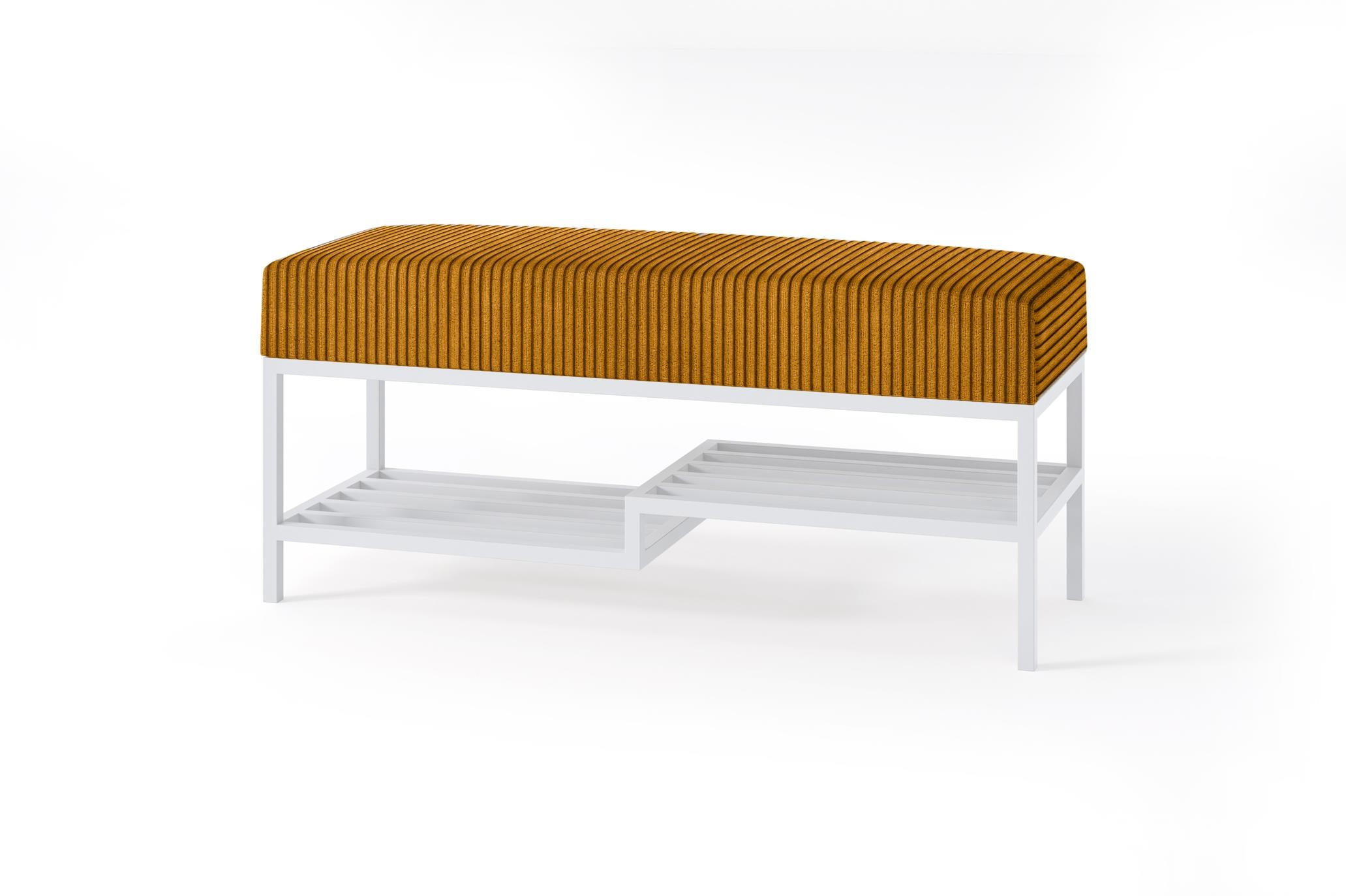 SITZBANK Mello 100 Honig, Weiße Beine, Cordstoff Bank mit Ablage - Weiß/Honig, Holzwerkstoff/Textil (100/45/35cm) - Bettso