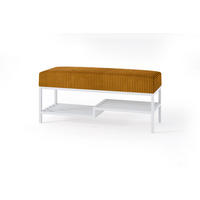 SITZBANK Mello 100 Honig, Weiße Beine, Cordstoff Bank mit Ablage - Weiß/Honig, Holzwerkstoff/Textil (100/45/35cm) - Bettso